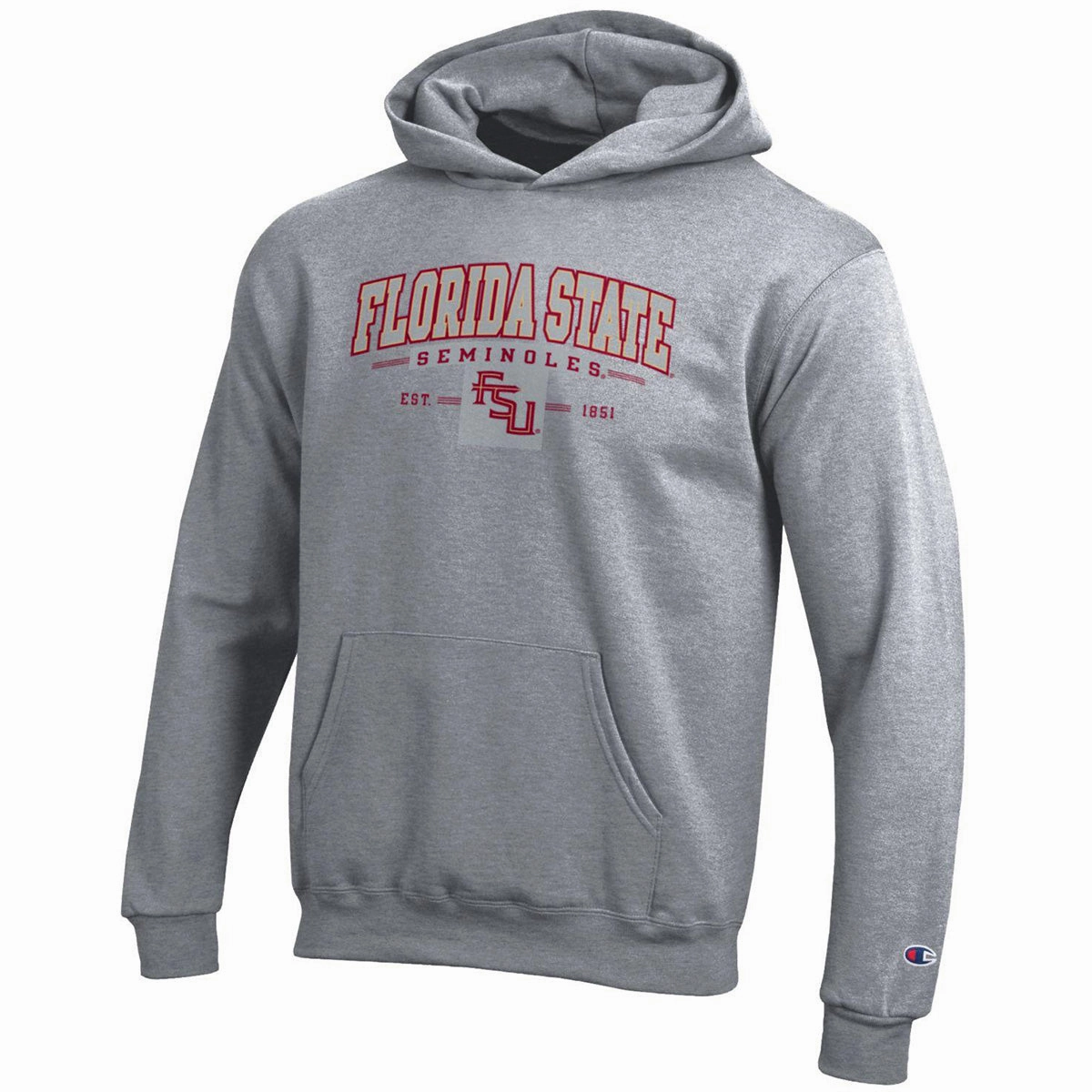 Thick Fabric Weatherproof Zipper Closure Champion Youth Florida State Seminoles Stacked FSU Design Hoodie - Heather Grey