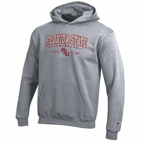 ElasticizedWaistbandSystem Chill Proof Style Champion Youth Florida State Seminoles Stacked FSU Design Hoodie - Heather Grey