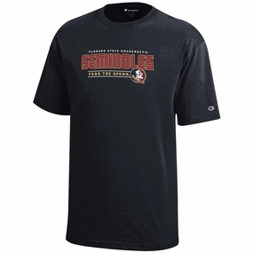Champion Youth Florida State University Seminoles/Seminole Logo Design Short Sleeve T-shirt - Black Quick Release Hem Soft and Lightweight