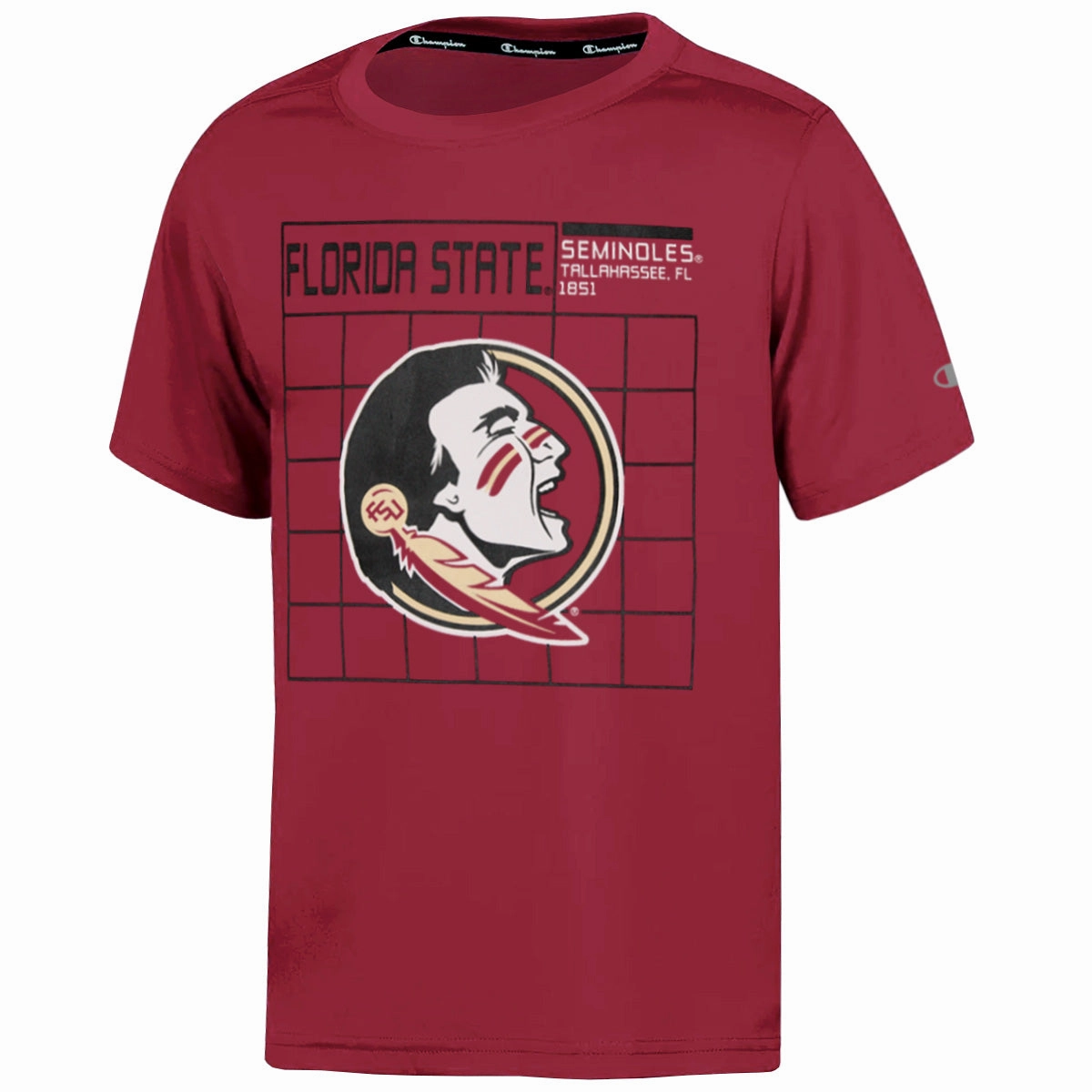 Wrinkle Resistant Texture Scoop neck Champion Youth Seminole Logo/Florida State Design Short Sleeve Performance T-shirt - Garnet
