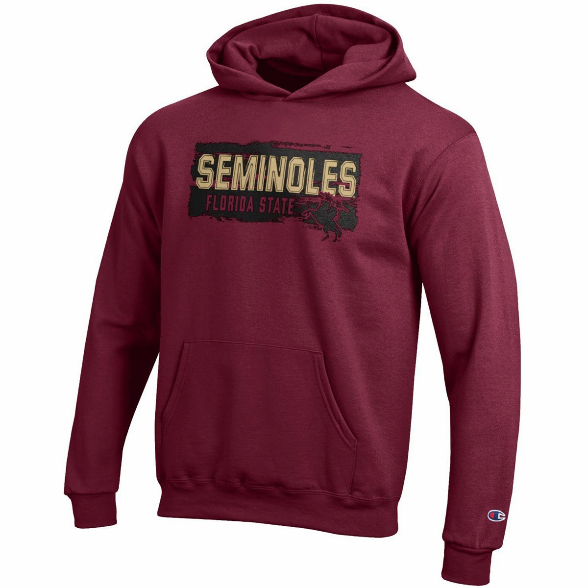 Flexible Knit Tear Resistant Material Champion Youth Seminoles Florida State Unconquered Silhouette Design Hoodie - Garnet