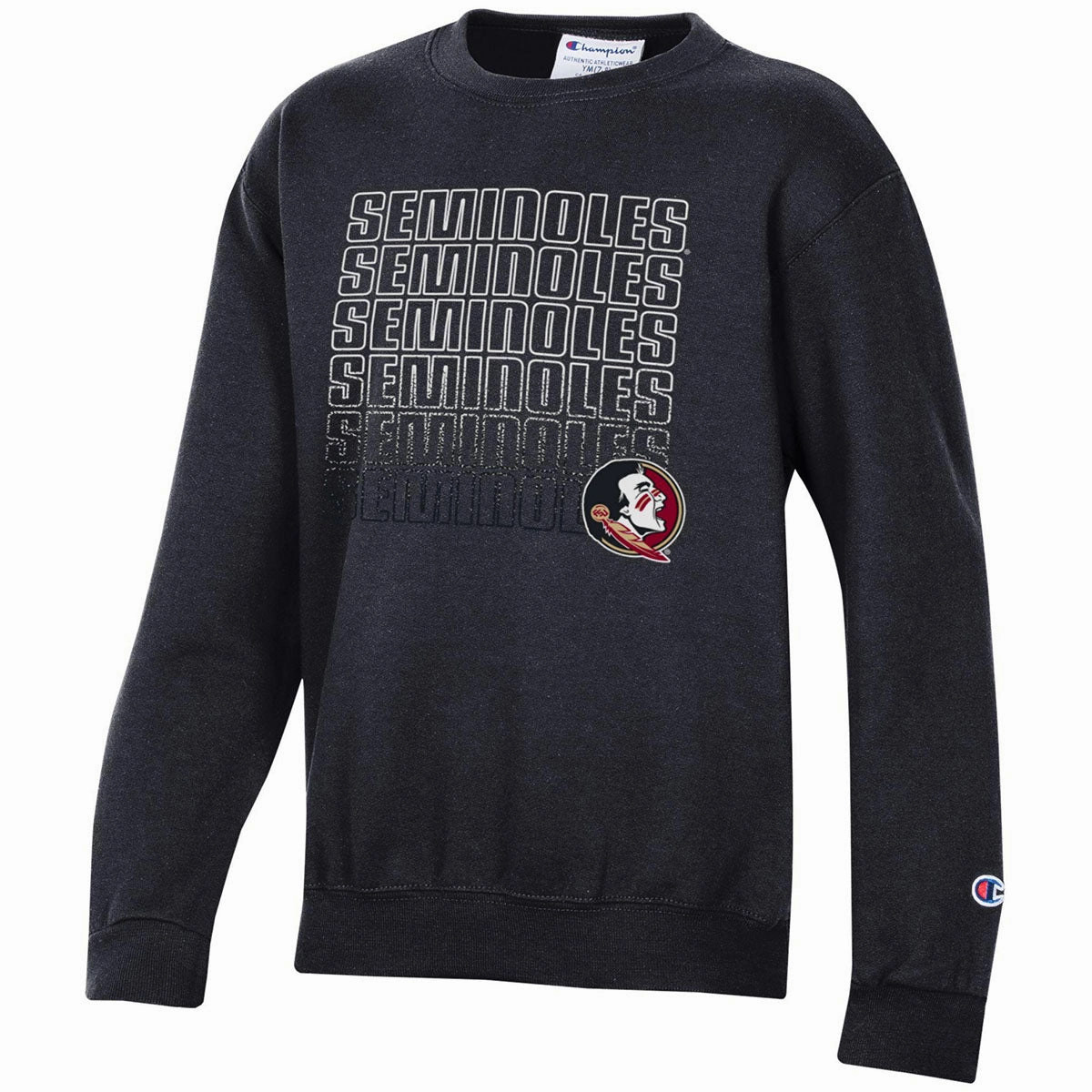 Champion Youth Seminoles/Seminole Logo Design Crew Fleece - Black Functional Look All Weather Adaptability