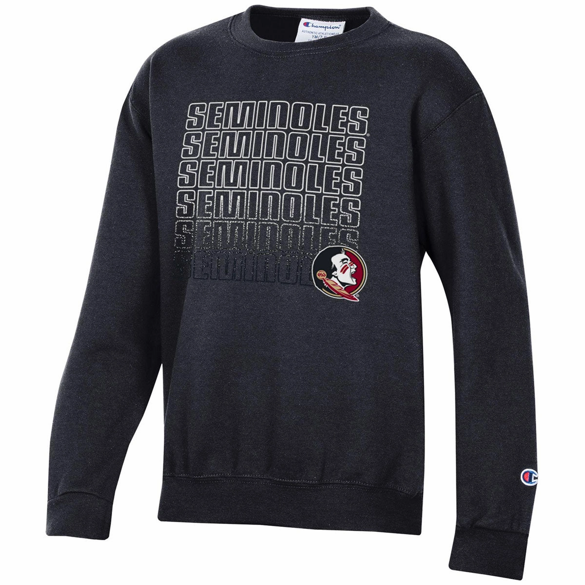 Temperature Regulating Fabric Champion Youth Seminoles/Seminole Logo Design Crew Fleece - Black