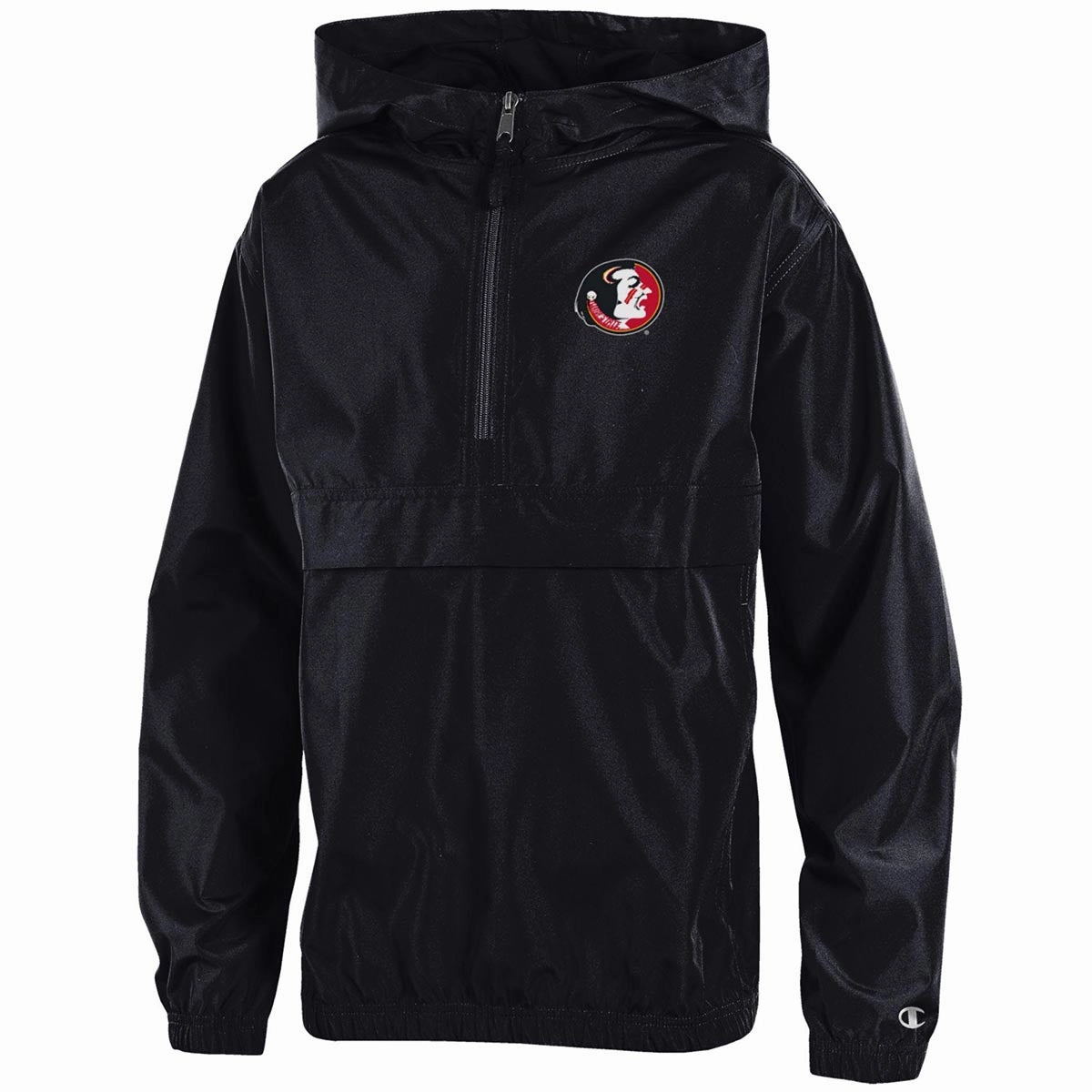 Heat Reflective Layer Heat Sealed Edges Champion Youth Vault Seminole Logo Packable Jacket - Black