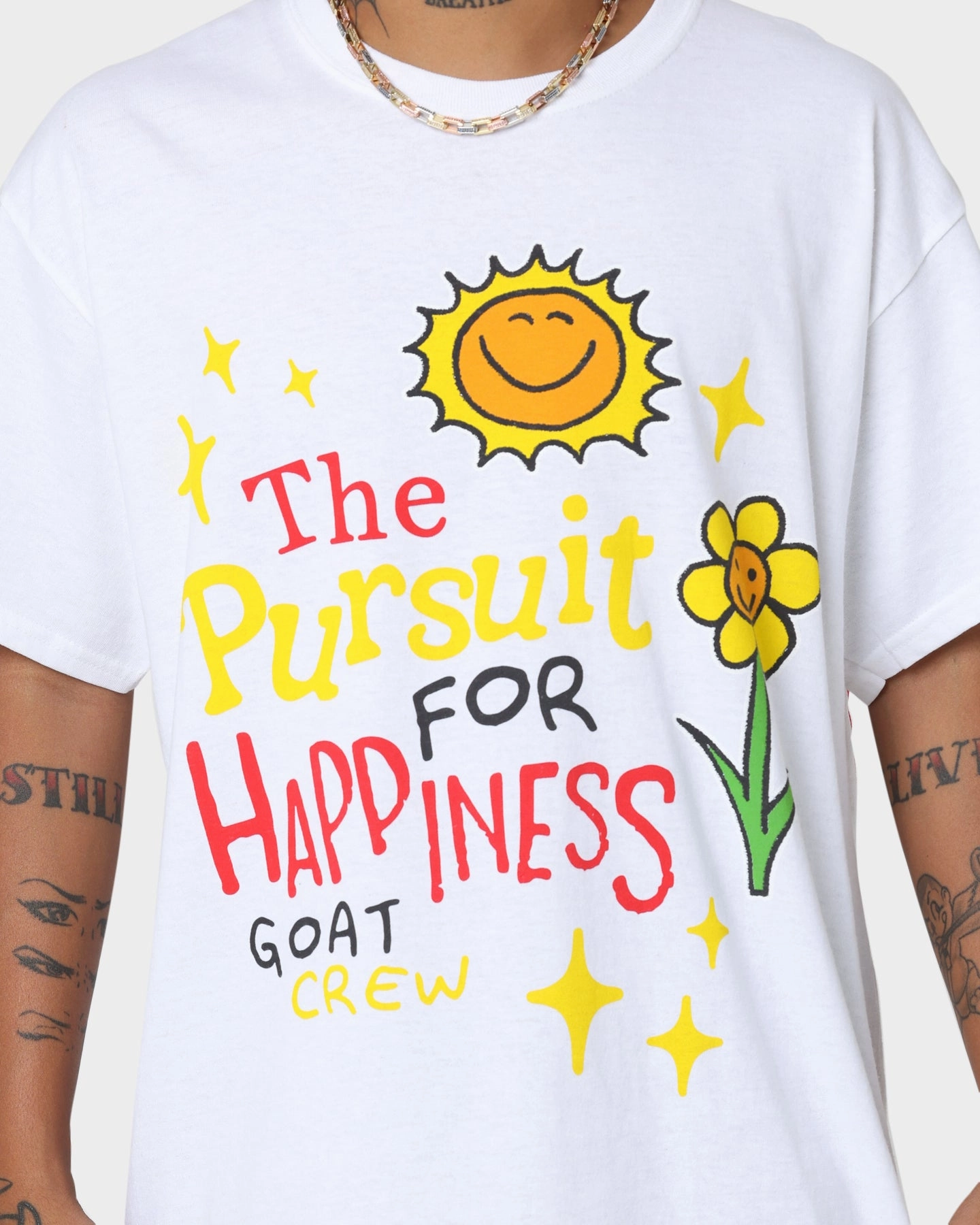 Goat Crew Pursuit 4 Happiness T-Shirt White Regular Fit Flexible Neckband