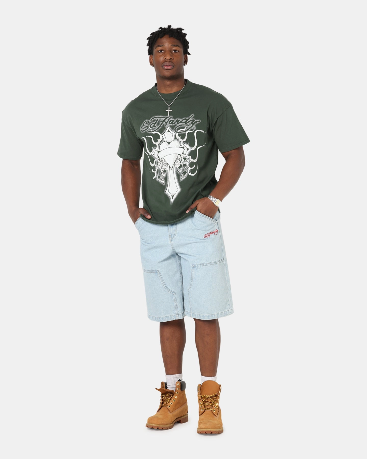 Animal Print Holiday Outfit Style Ed Hardy Cross My Heart T-Shirt Pine Green