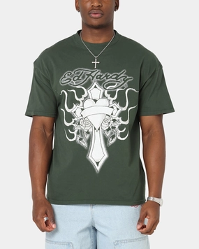 loose but not baggy Ed Hardy Cross My Heart T-Shirt Pine Green