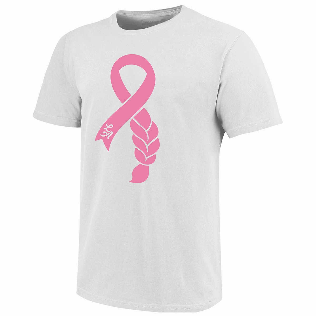 Image One Adult/Unisex Lonni Breast Cancer Ribbon Braid Short Sleeve T-shirt - White Airflow Ventilation Design Wrinkle Resistant Material