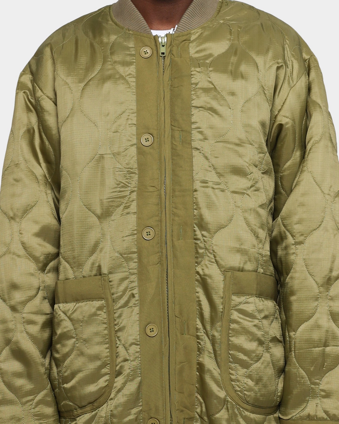 Classic Comfort Multi Pocket Configuration MNML Zip Up Bomber Trench Jacket Olive
