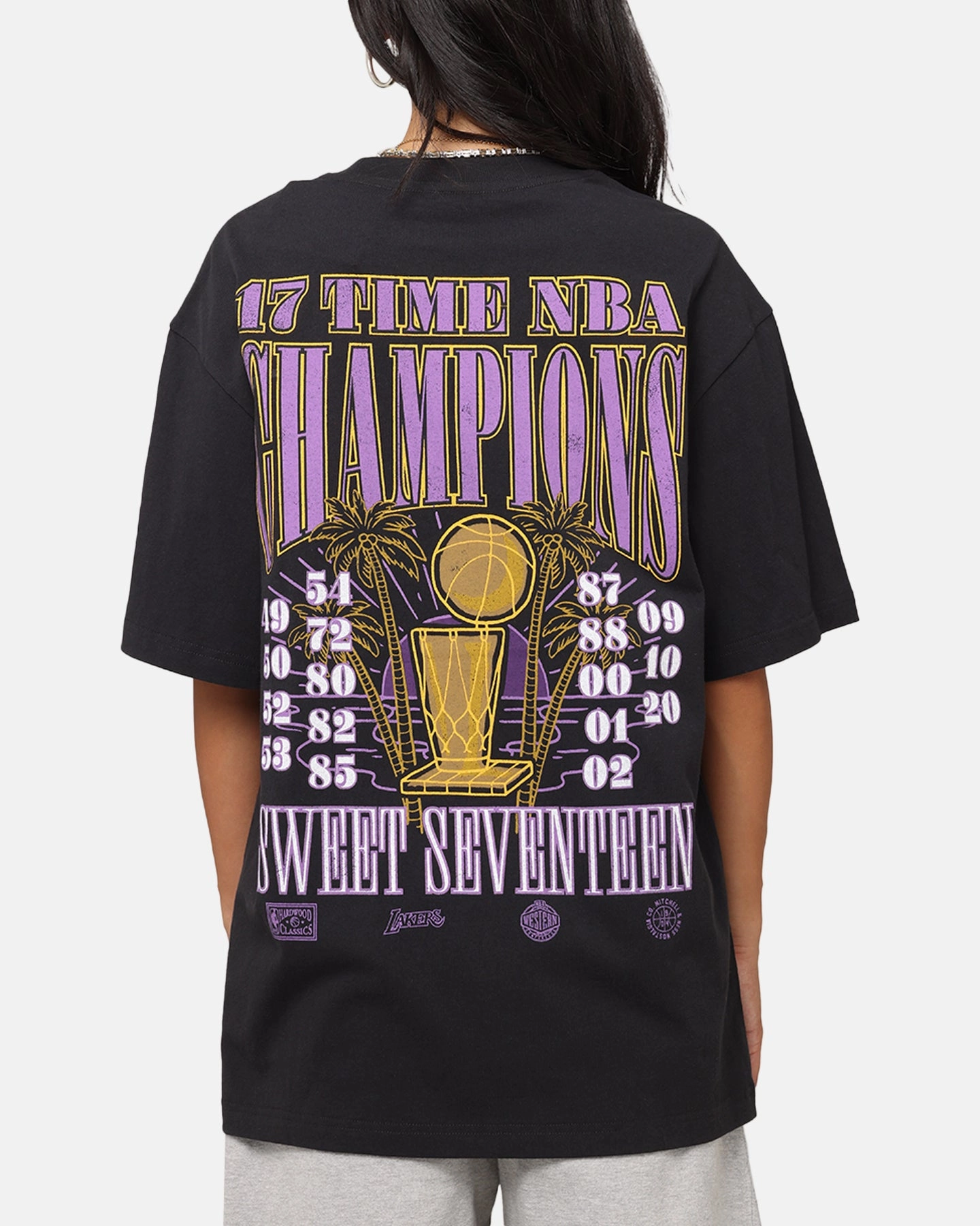Mitchell & Ness Los Angeles Lakers 17-Time NBA Champions T-Shirt Faded Black discount offer LayeredSleeveConstruction