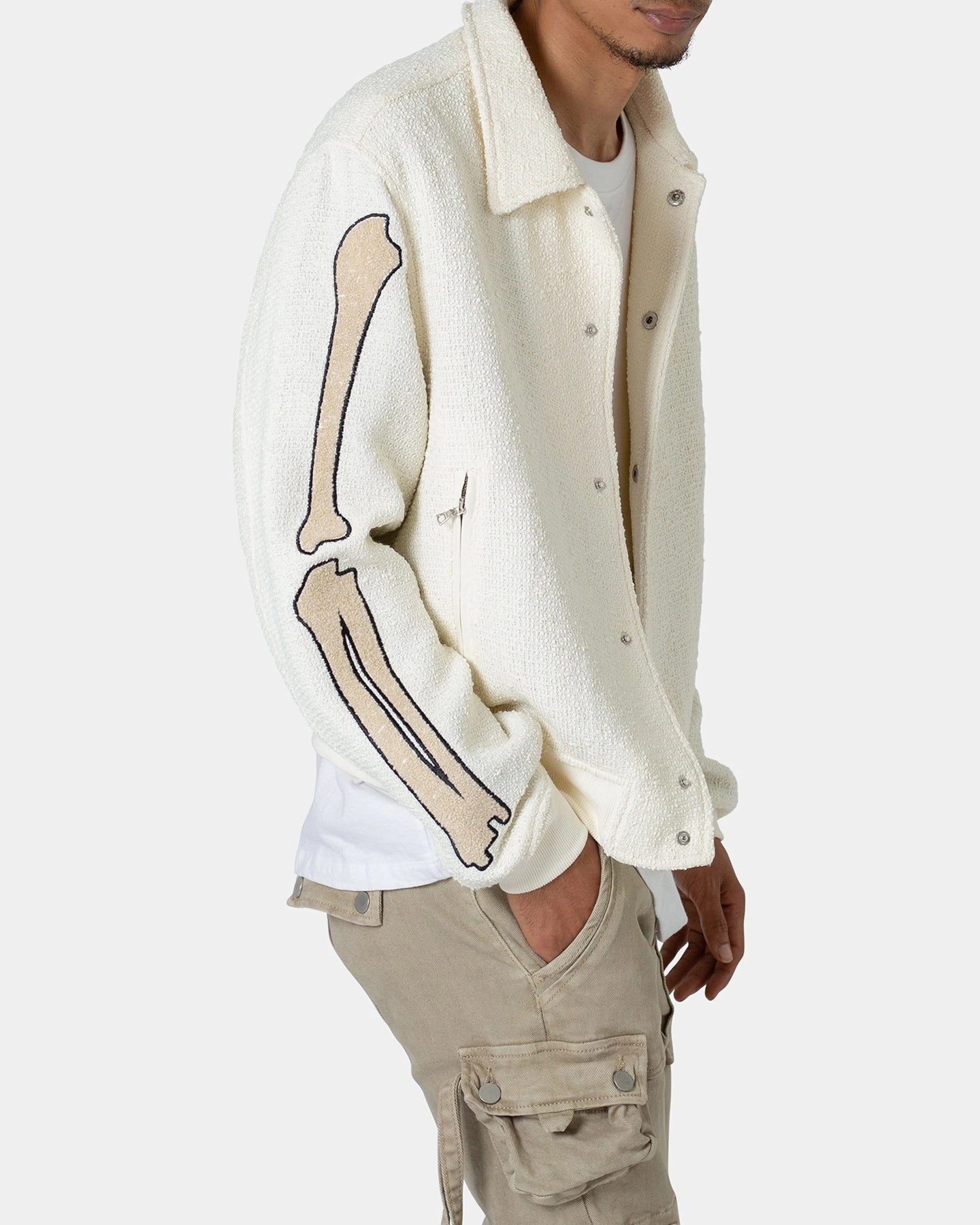 MNML Skeleton Varsity Jacket Cream Weather Protection