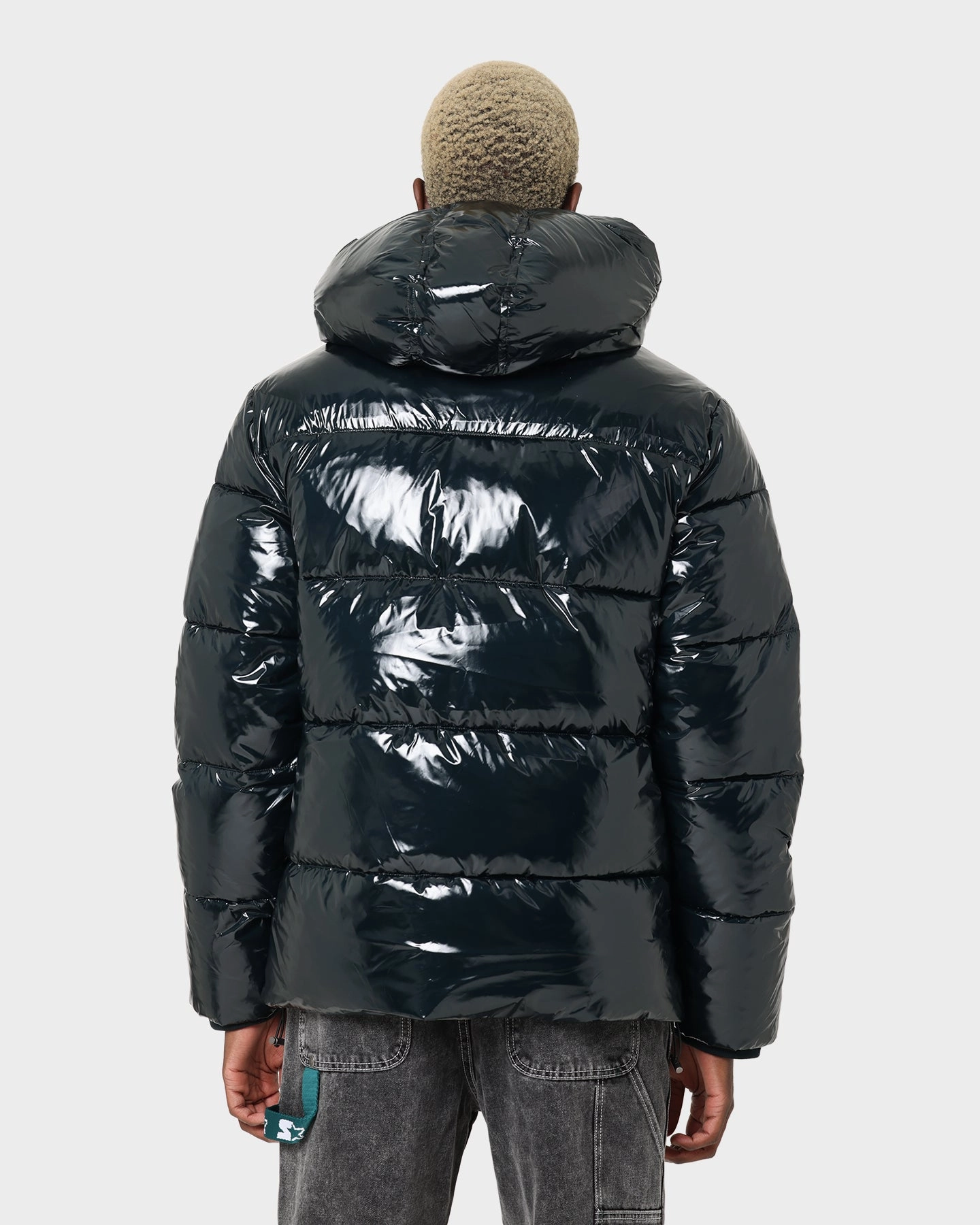 Minimalist Style rural people Champion High Shine Puffer Jacket Black