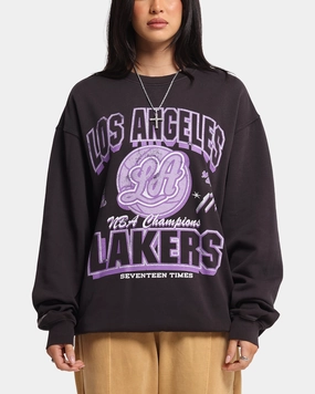 Non Restrictive Tailoring Windproof Inner Layer Mitchell & Ness Women's Los Angeles Lakers Arch Logo Crewneck Overdyed Black
