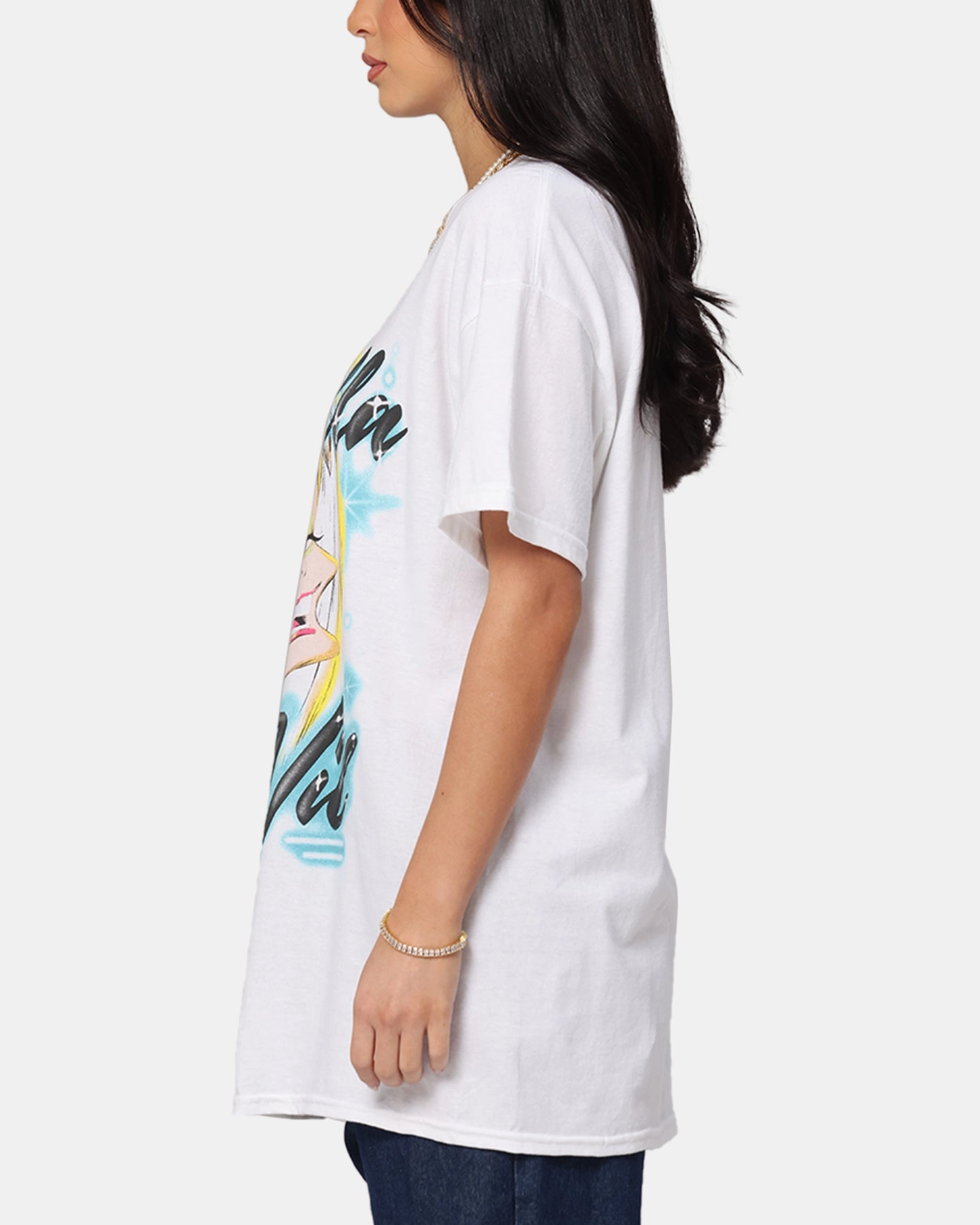 Midweight Knit Goat Crew Disney Cruella De Vil Airbrush T-Shirt White