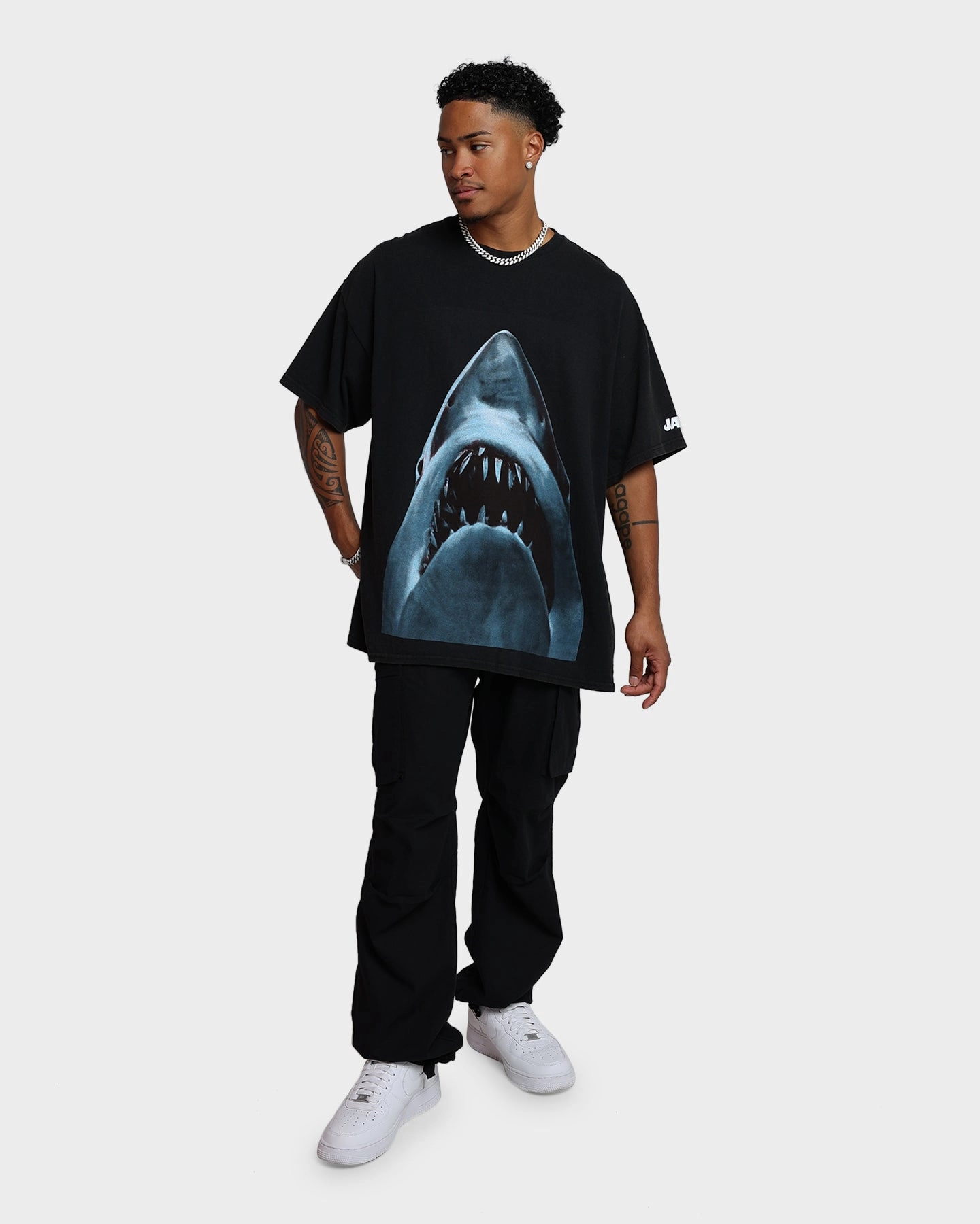 Active Layer Ultra Soft Blended Textile American Thrift X Jaws Jaws Vintage T-Shirt Black Wash