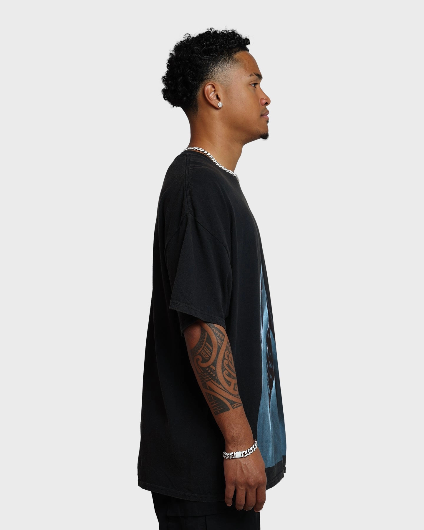 American Thrift X Jaws Jaws Vintage T-Shirt Black Wash Sublimation Printed Collar