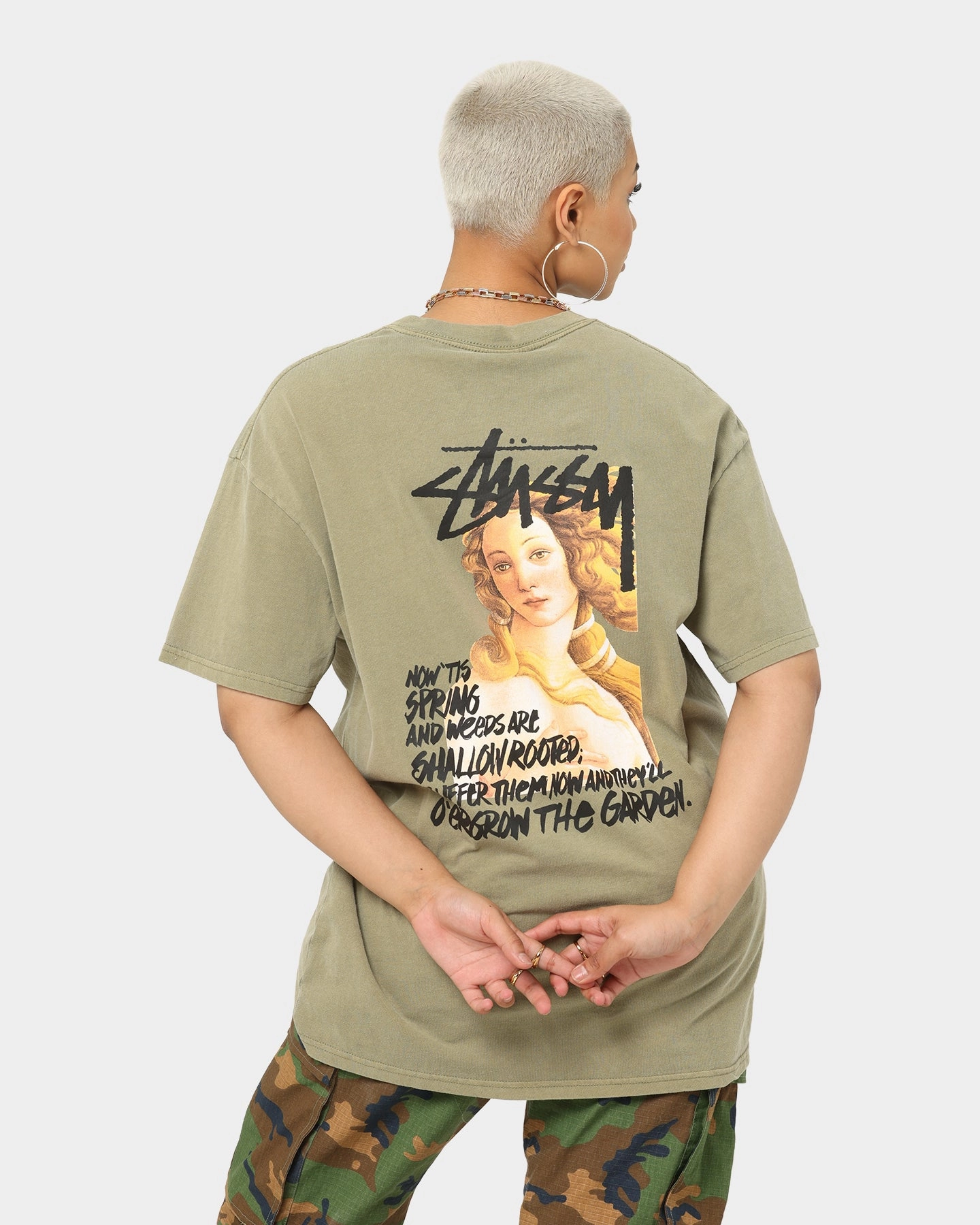 NonIrritating Fabric Stussy Spring Weeds T-Shirt Pigment Light Khaki