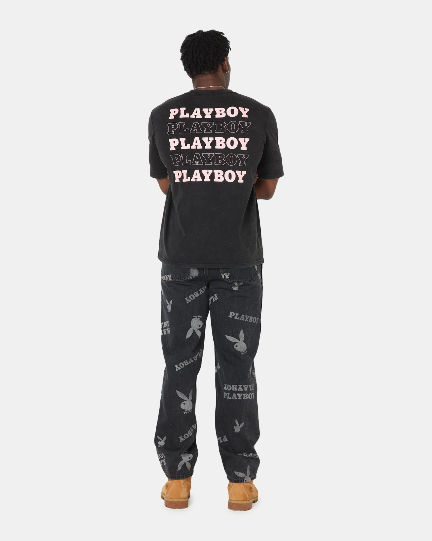 Layered Collar Structure Playboy Stack Washed T-Shirt Washed Black