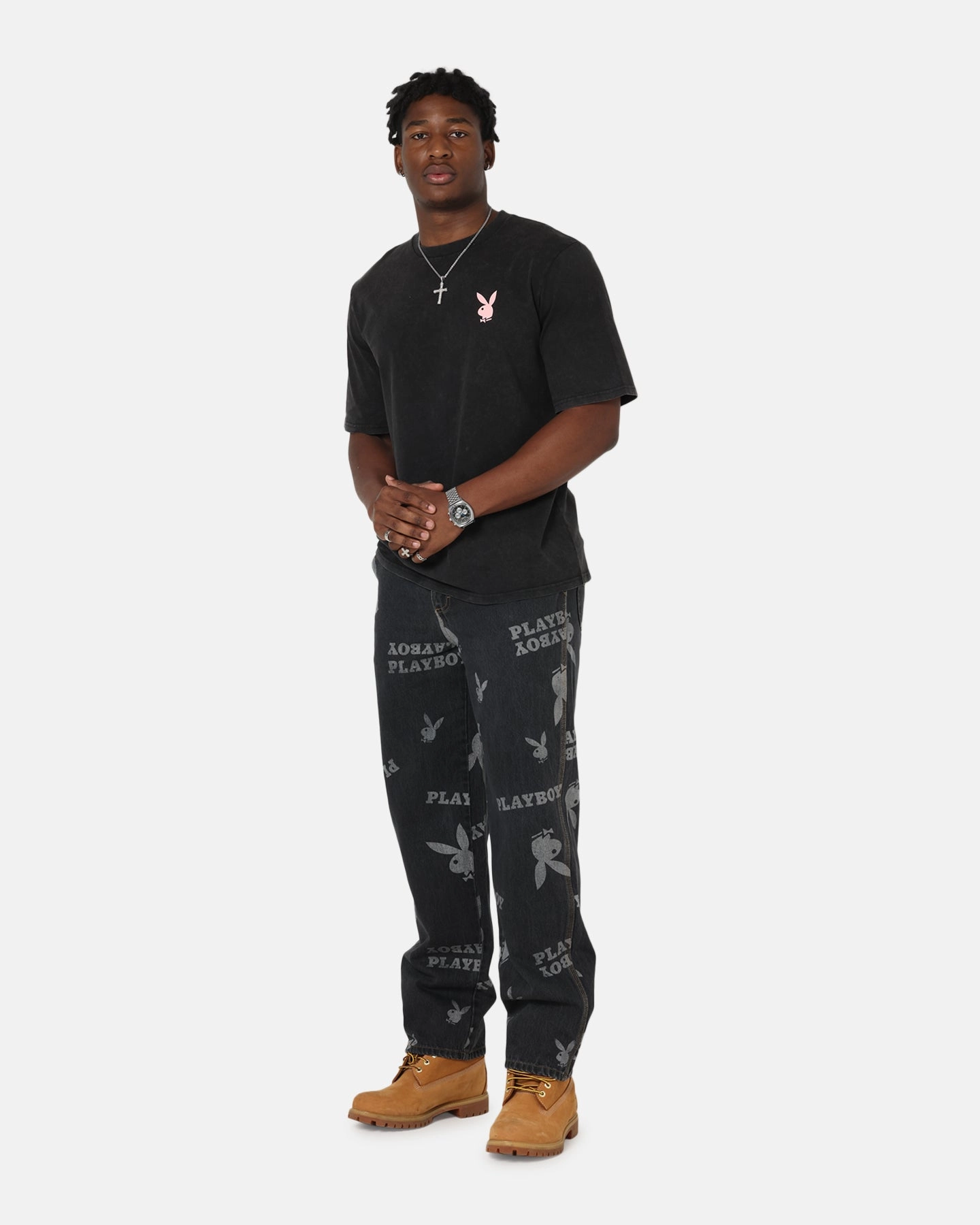 Playboy Stack Washed T-Shirt Washed Black Cozy Layers
