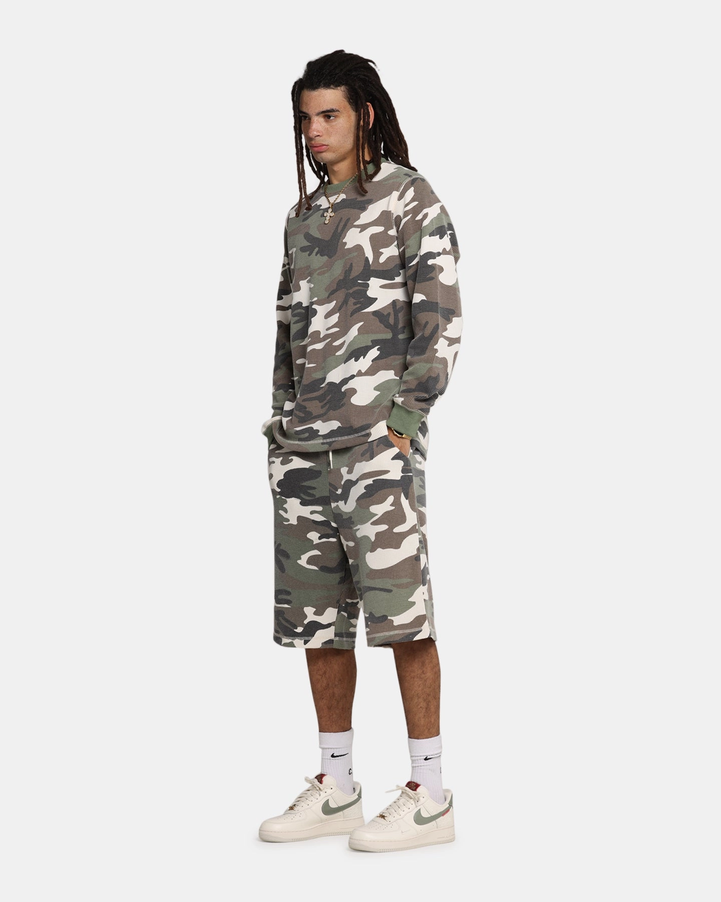 XXIII Printed Thermal Long Sleeve T-Shirt Camo Collared Midweight Knit