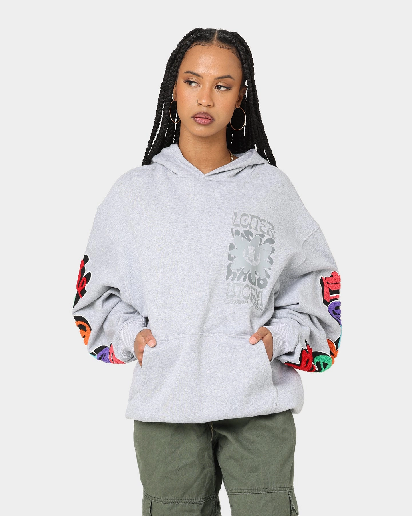 Loiter Fleur Hoodie Grey Fashion Shield Work Layer