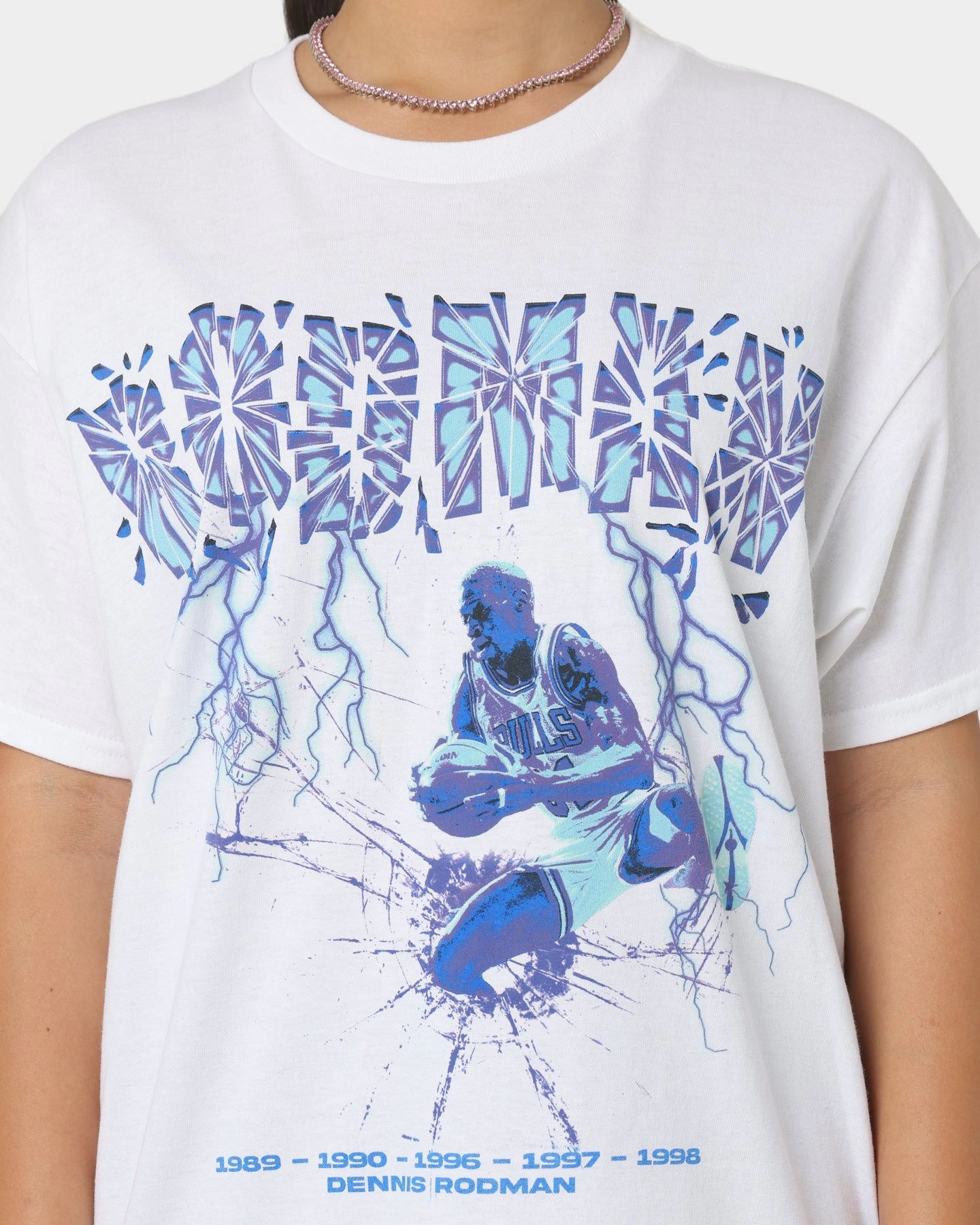 loose but not baggy Rodman Brand Broken Glass T-Shirt White