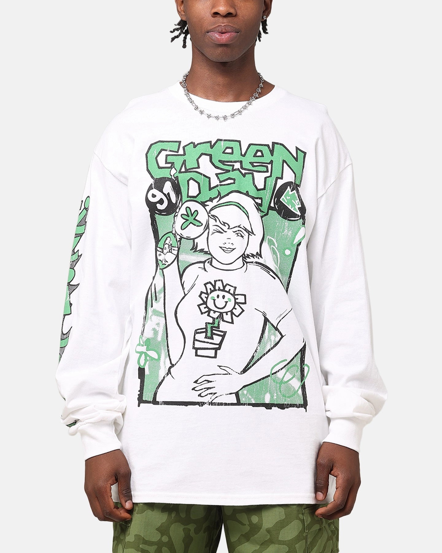 Chic Casual Wear Green Day Kerplunk Long Sleeve T-Shirt White