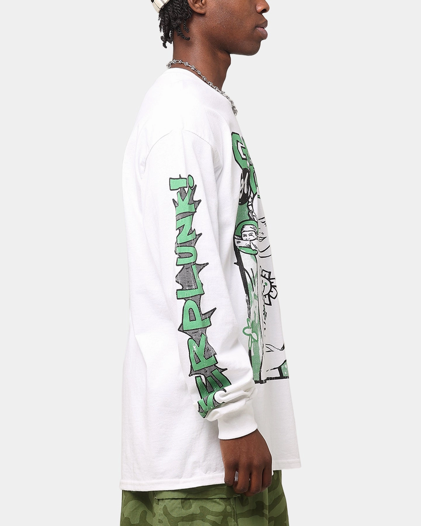 Garment Washed Texture Green Day Kerplunk Long Sleeve T-Shirt White