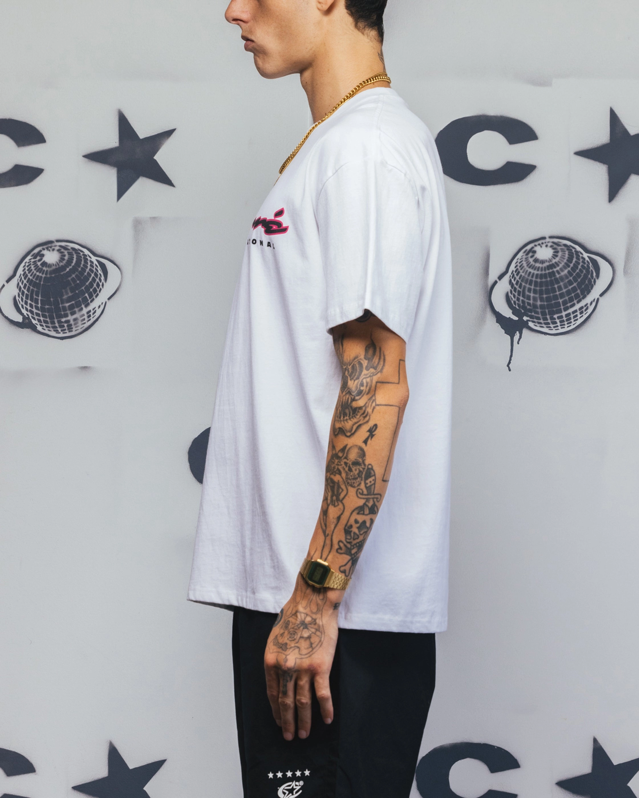 Micro Perforated Fabric Carre Race Script T-Shirt White