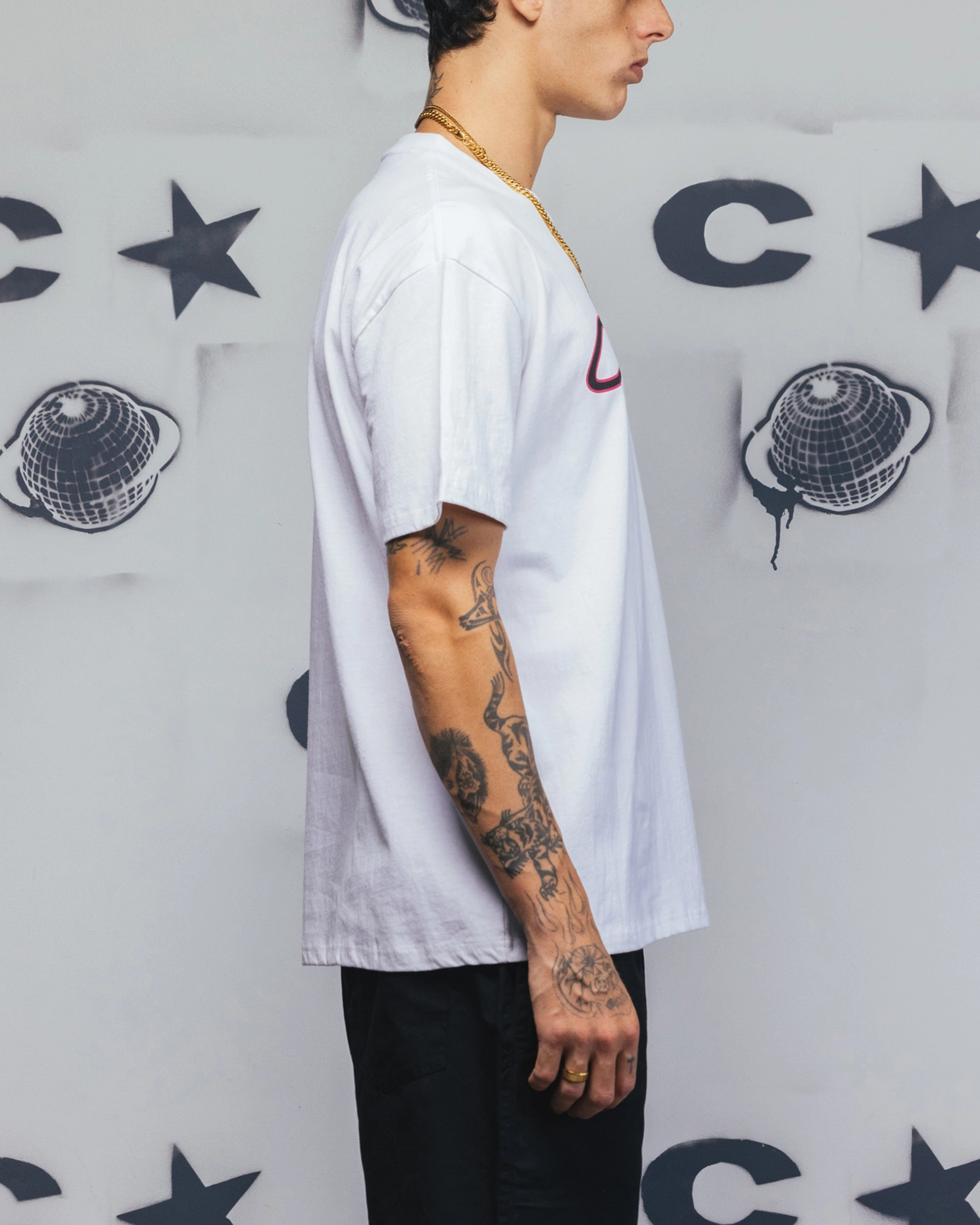 Carre Race Script T-Shirt White Preppy Soft and durable