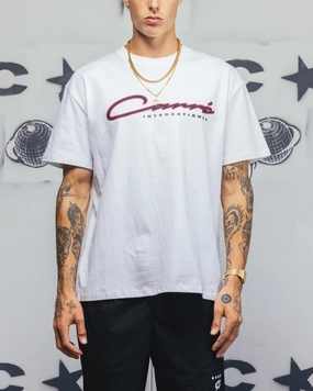 Multi Directional Stretch Daily Outfit Carre Race Script T-Shirt White