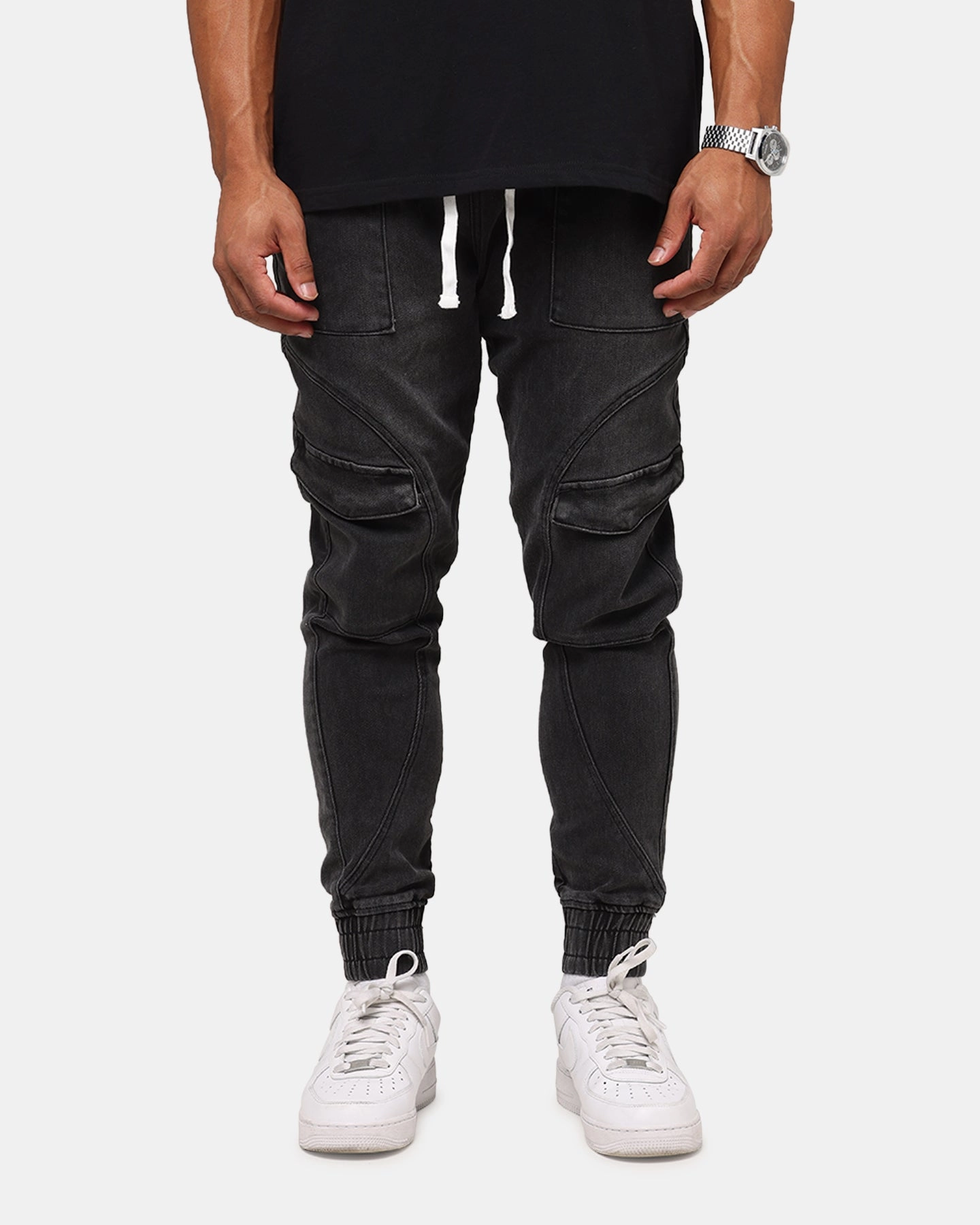 Saint Morta Aera Denim Joggers Black Shadow Stretchy Material Padded hips