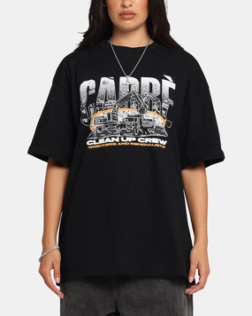 Layered Hem Design SeamlessSidePanels Carre Clean Up Crew T-Shirt Black