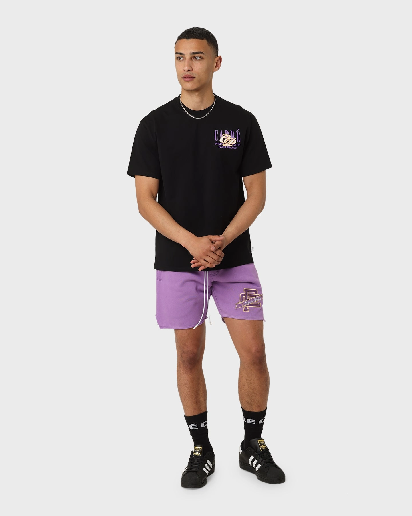 Carre Team Paris Sweat Shorts Purple Travel Ready Moisture Wicking Finish
