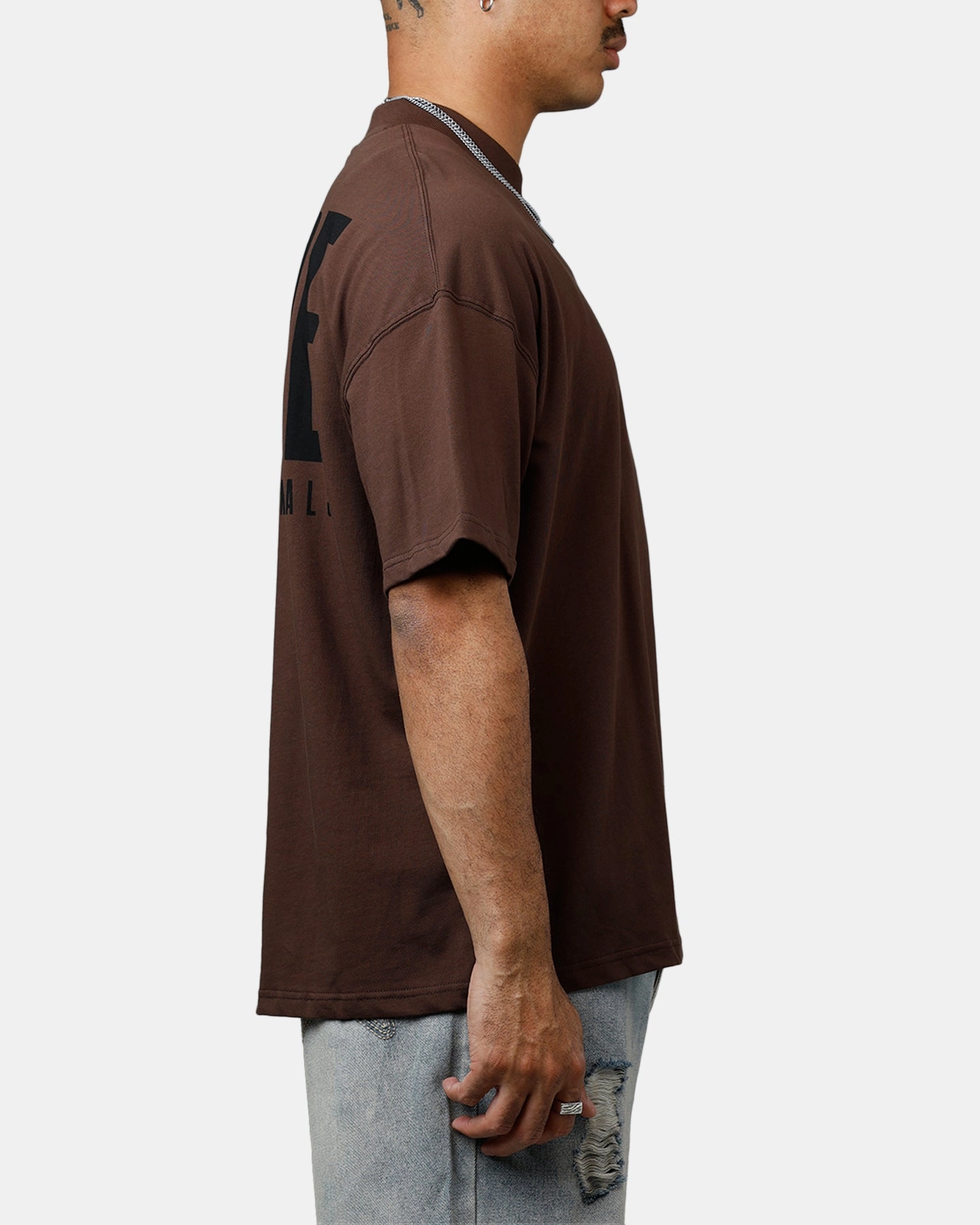 Oversized Cut Drip Dry Fabric Carre Premium Essentials T-Shirt Chocolate