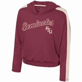 Anti Pilling Finish FunctionalPockets Colosseum Youth Girl's Seminoles/Stacked FSU Rhinestone Design Long Sleeve Hooded T-shirt - Garnet