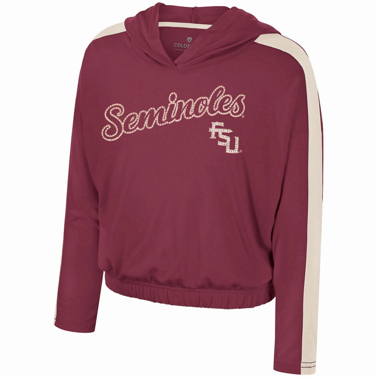 City Smart Flattering Design Colosseum Youth Girl's Seminoles/Stacked FSU Rhinestone Design Long Sleeve Hooded T-shirt - Garnet