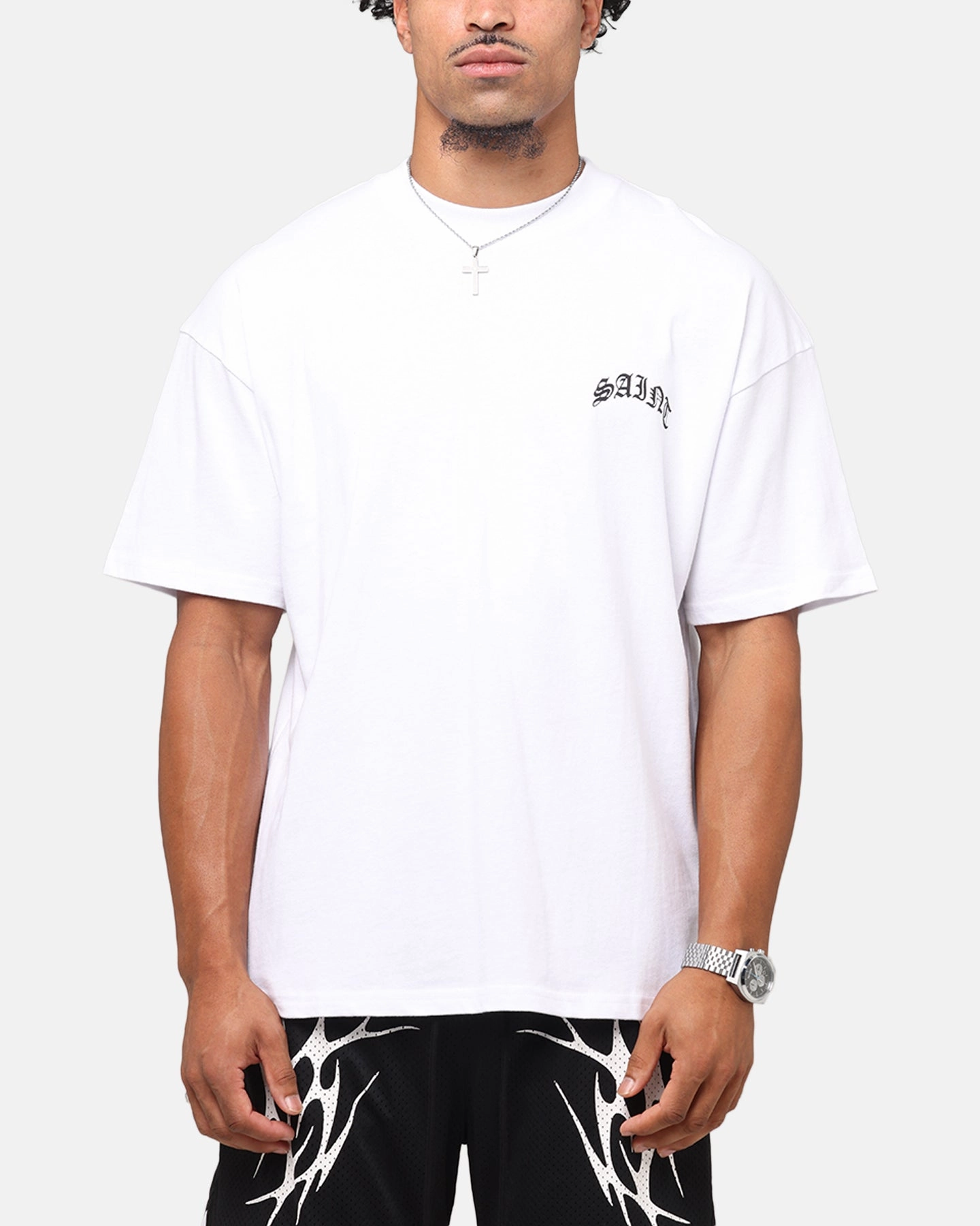 Non Irritating Collar High Durability Weave Saint Morta Ye Old Drop Shoulder T-Shirt White