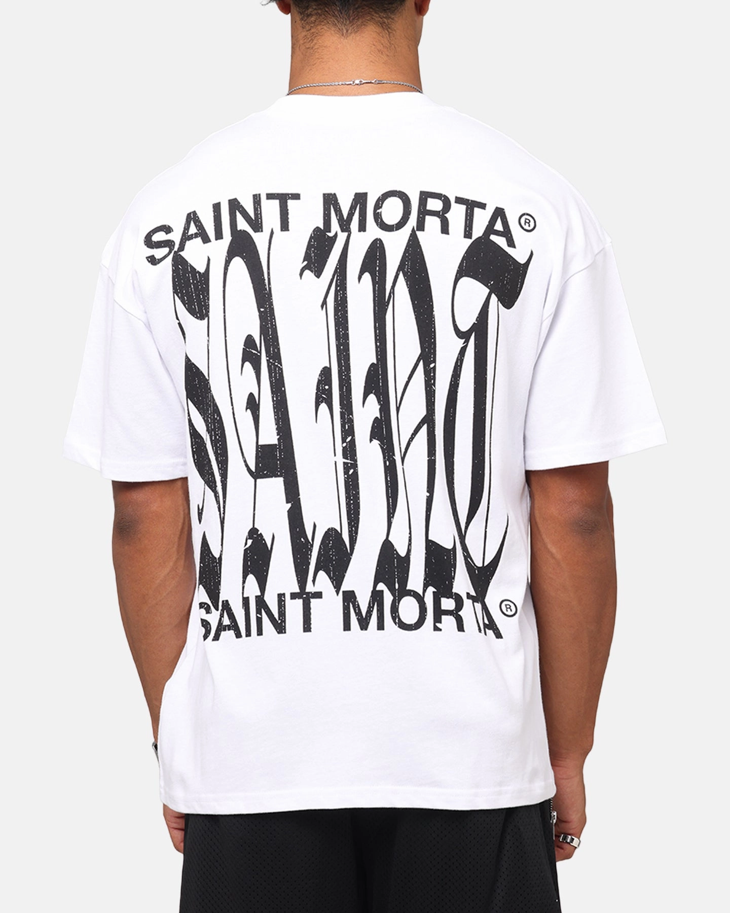 Saint Morta Ye Old Drop Shoulder T-Shirt White Floral Pattern Holiday Style