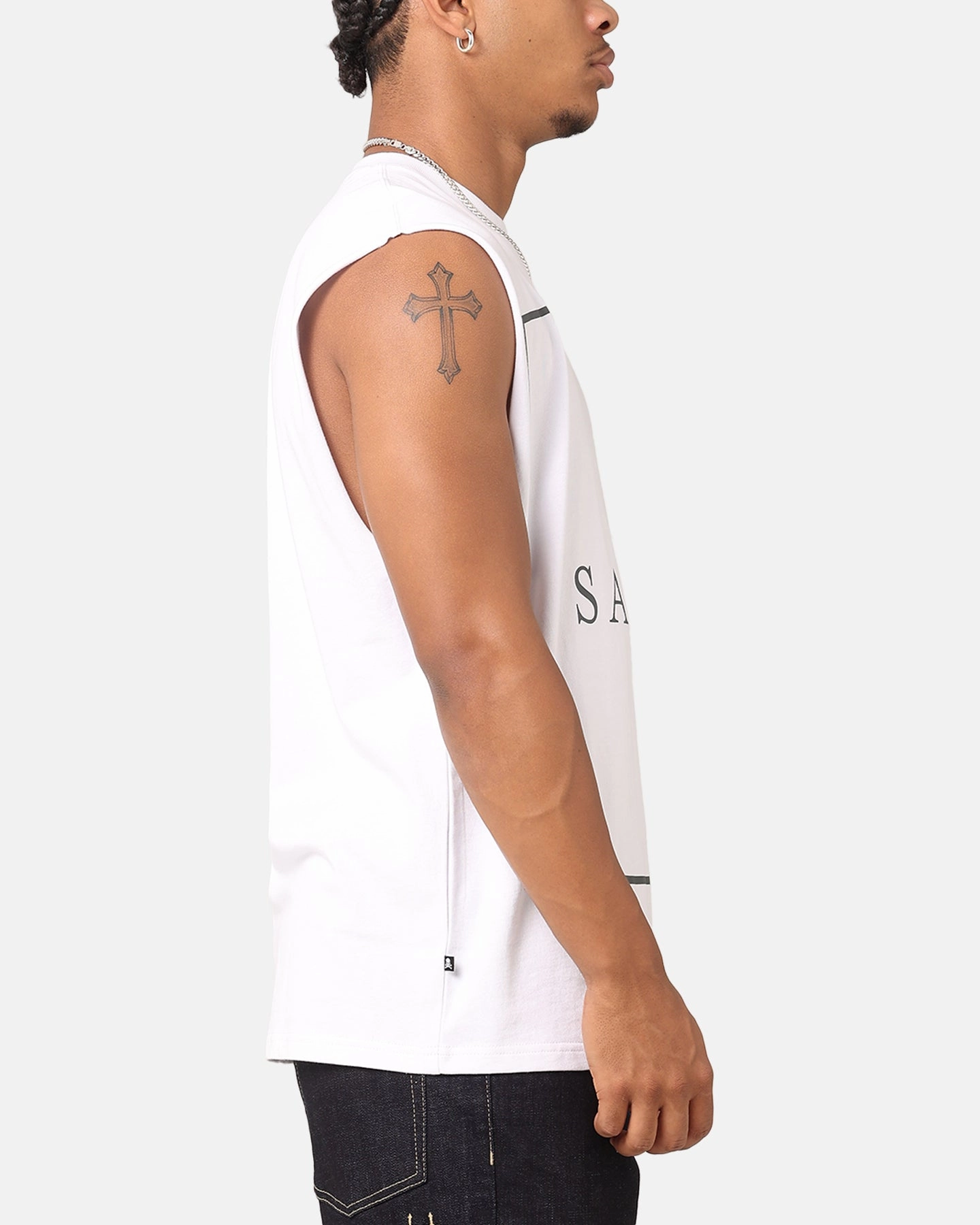 Simple Fashion Saint Morta Division Oversized Muscle T-Shirt White/Black