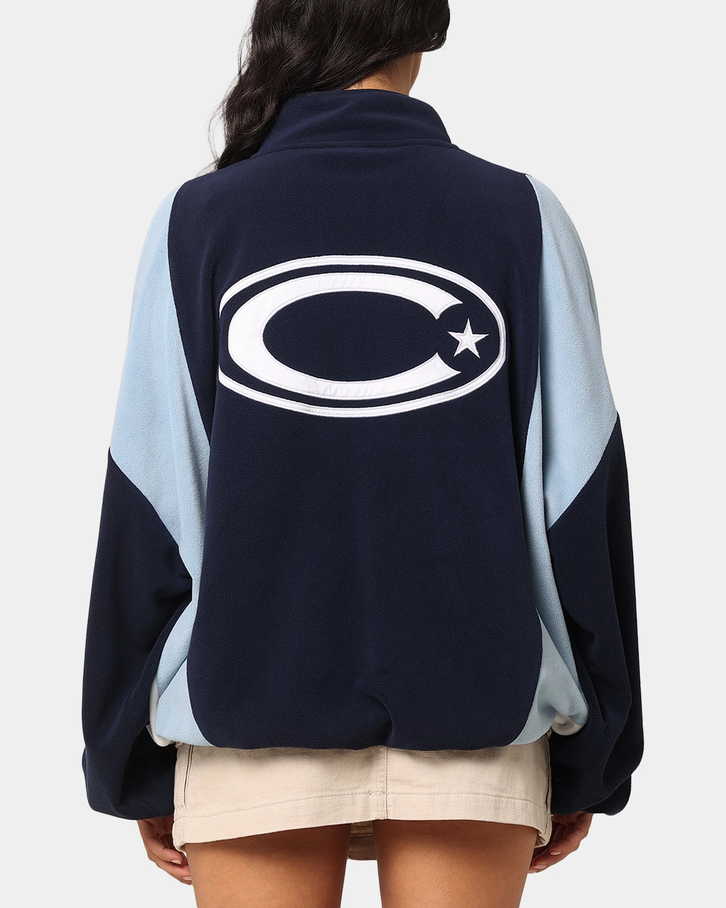 Loop Fastened Hood Choice Carre C-Star Polarfleece Quarter Zip Crewneck Light Blue/Mul