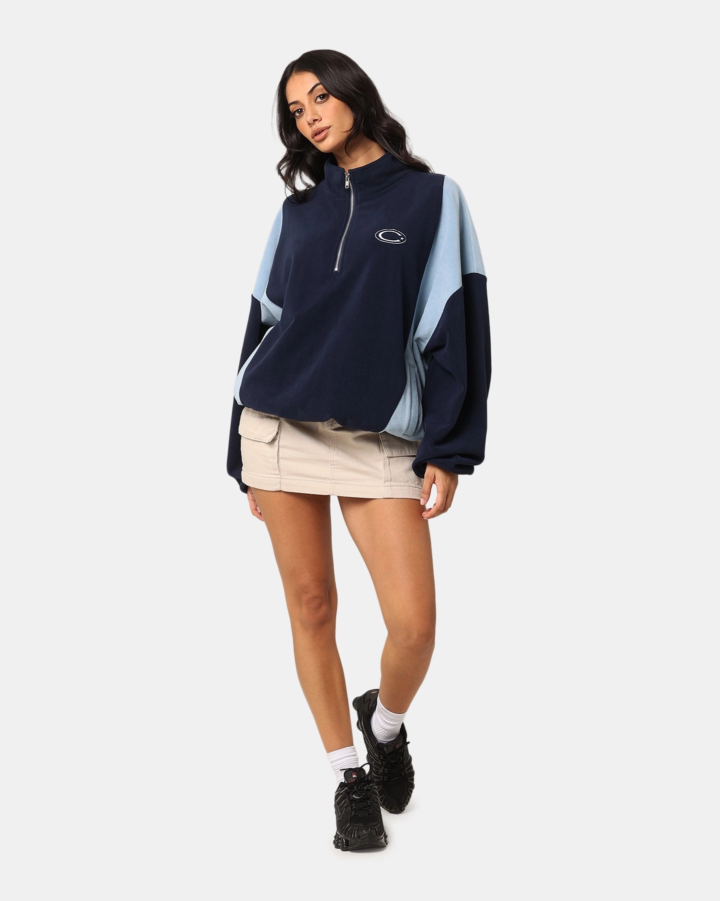 Abrasion Resistant Material Carre C-Star Polarfleece Quarter Zip Crewneck Light Blue/Mul