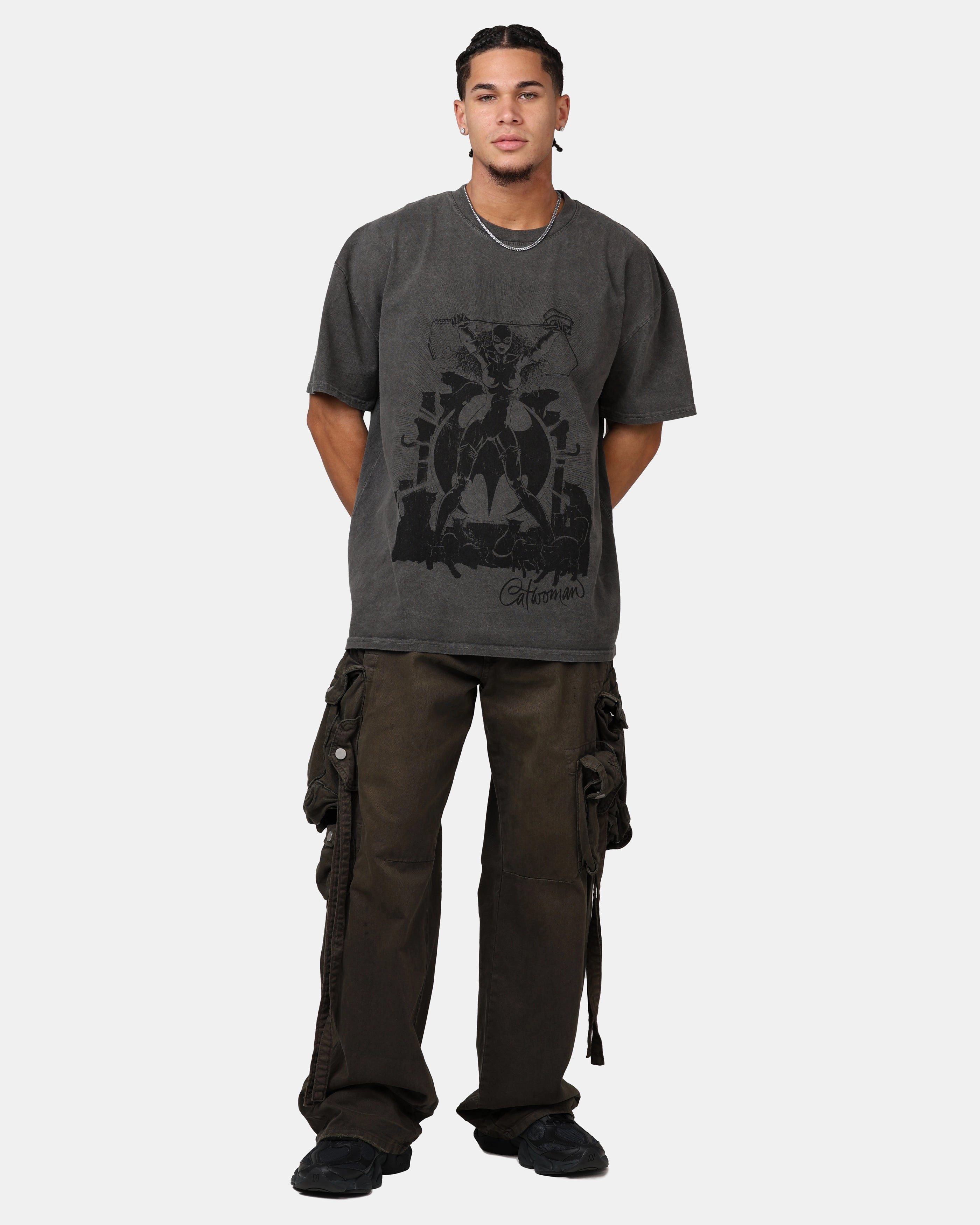 Goat Crew X DC Batman Catwoman Cats Heavyweight T-Shirt Black Wash Anti Static Fabric