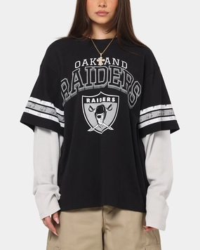Mitchell & Ness Oakland Raiders Waffle Mock Layer Long Sleeve T-Shirt Black Micro Perforation