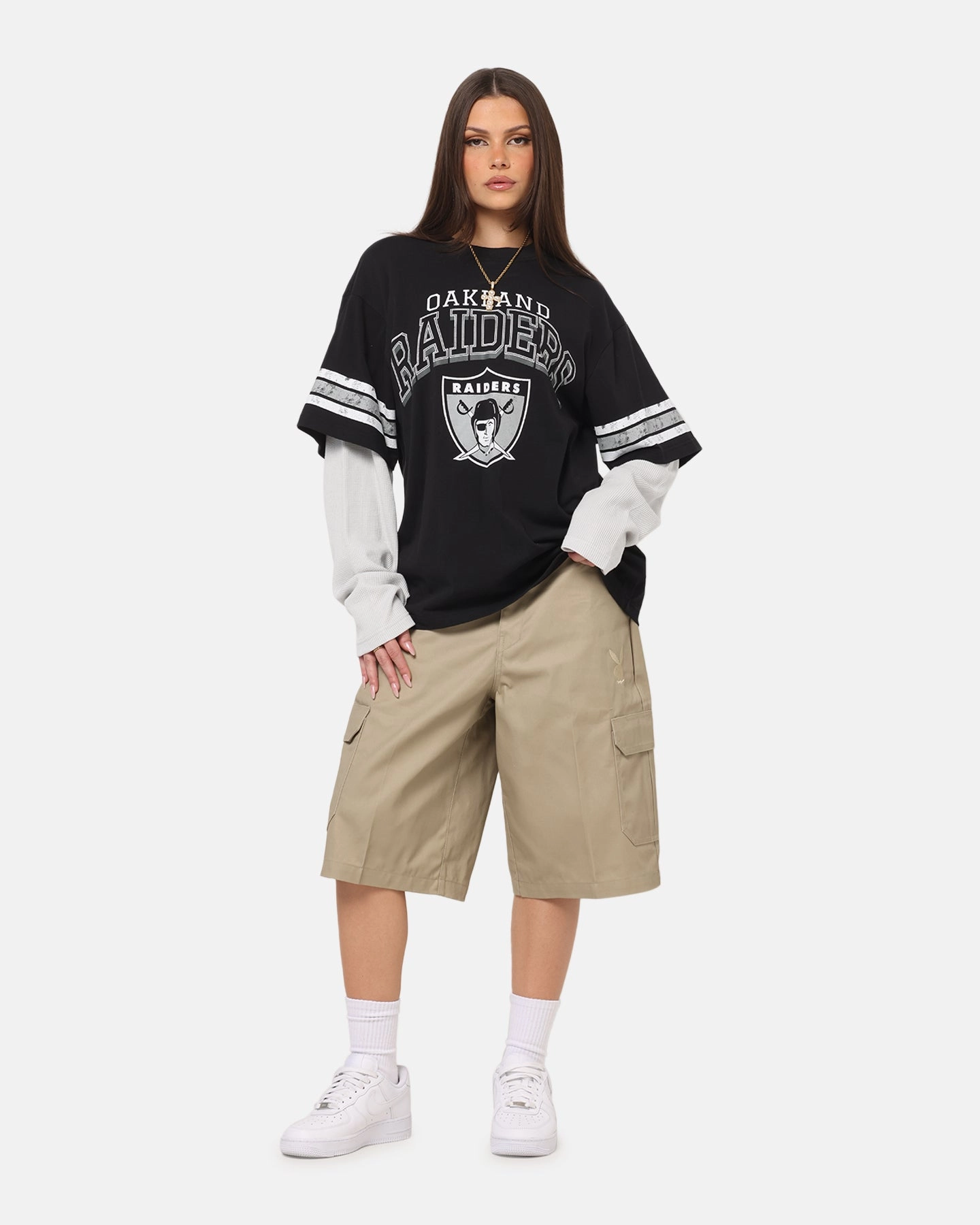 Thermoregulating Fabric Mitchell & Ness Oakland Raiders Waffle Mock Layer Long Sleeve T-Shirt Black
