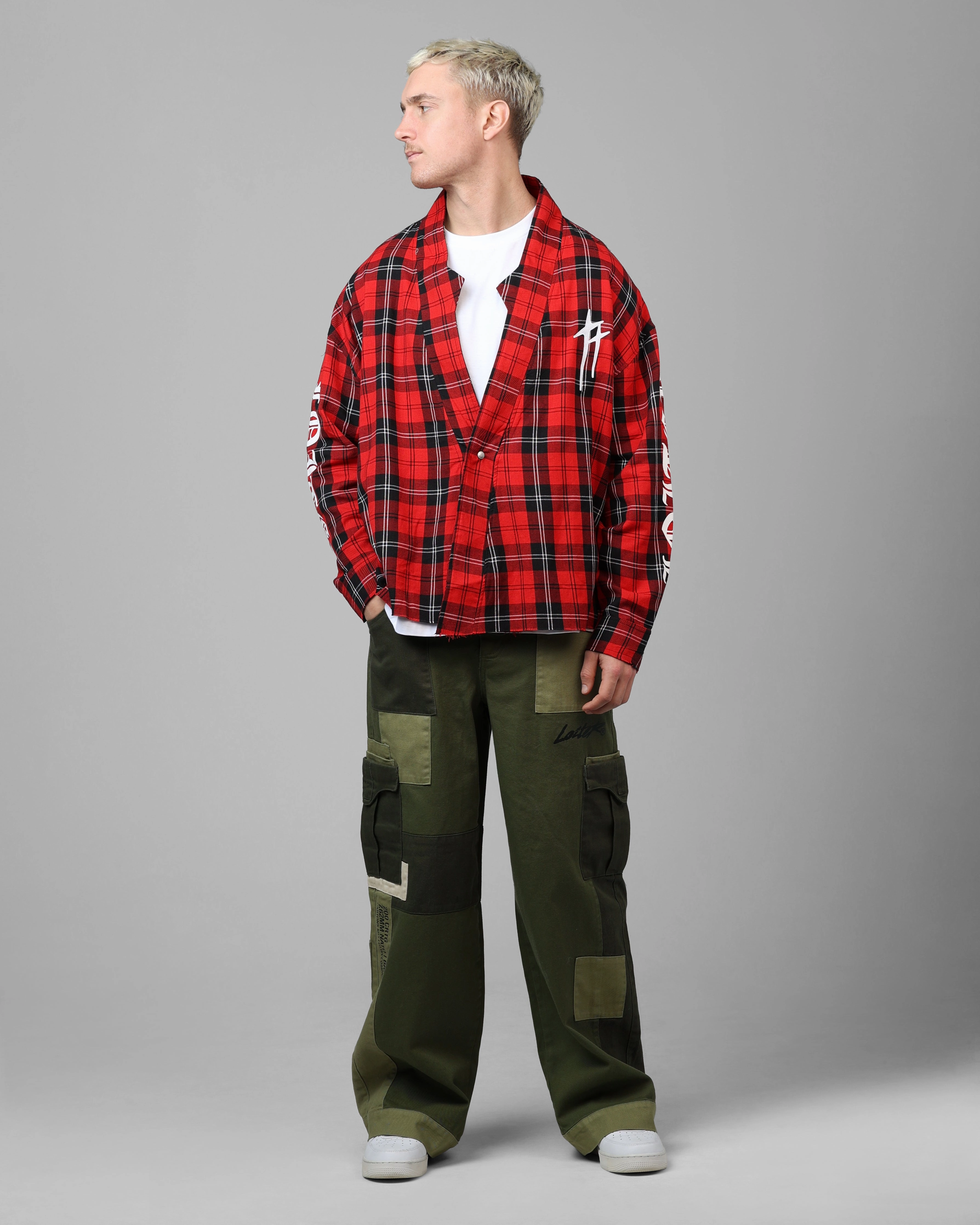 Loiter Kimono Flannel Red Potential Reflective Trim