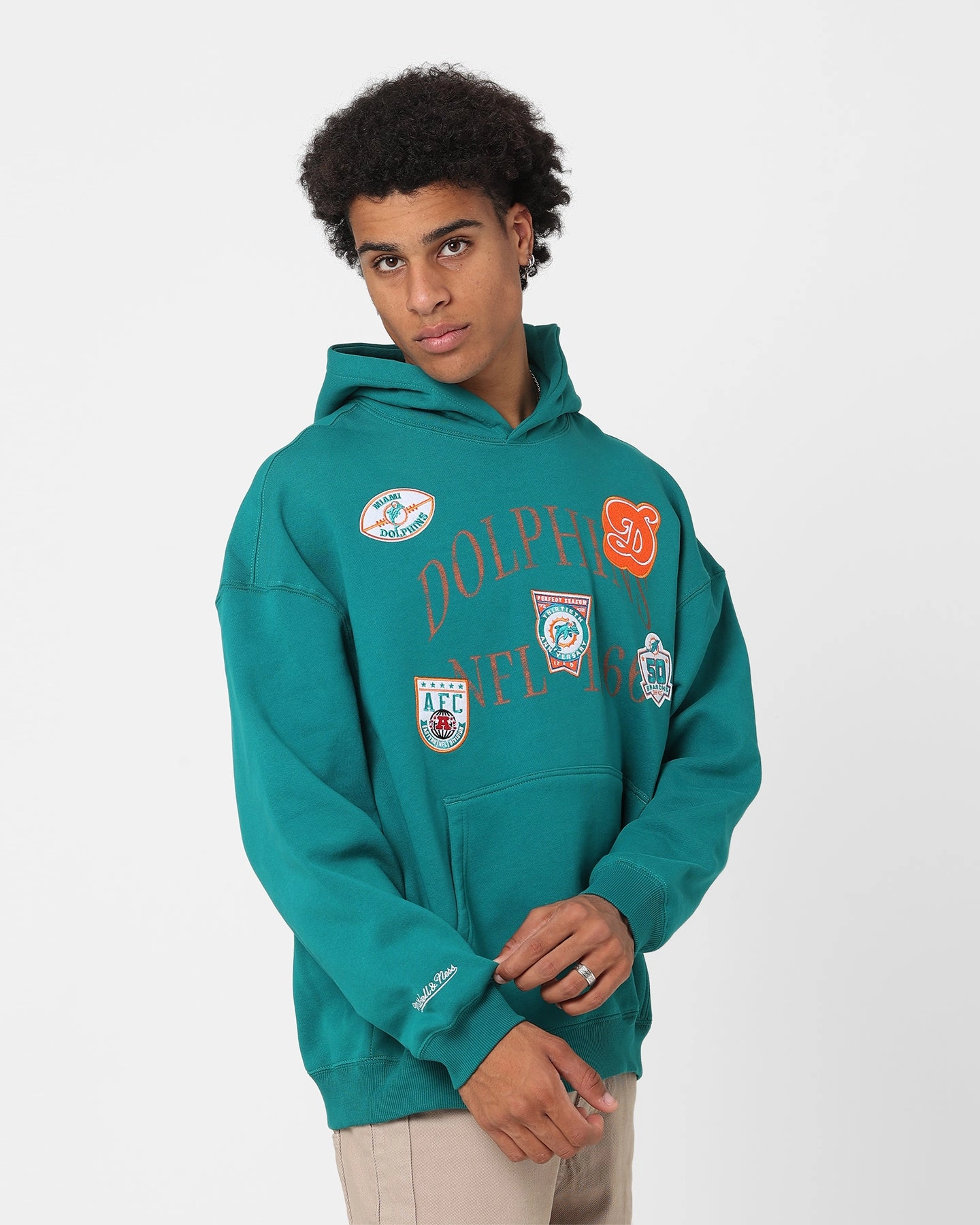 Anti Slip Collar Mitchell & Ness Miami Dolphins Touchline Hoodie Teal