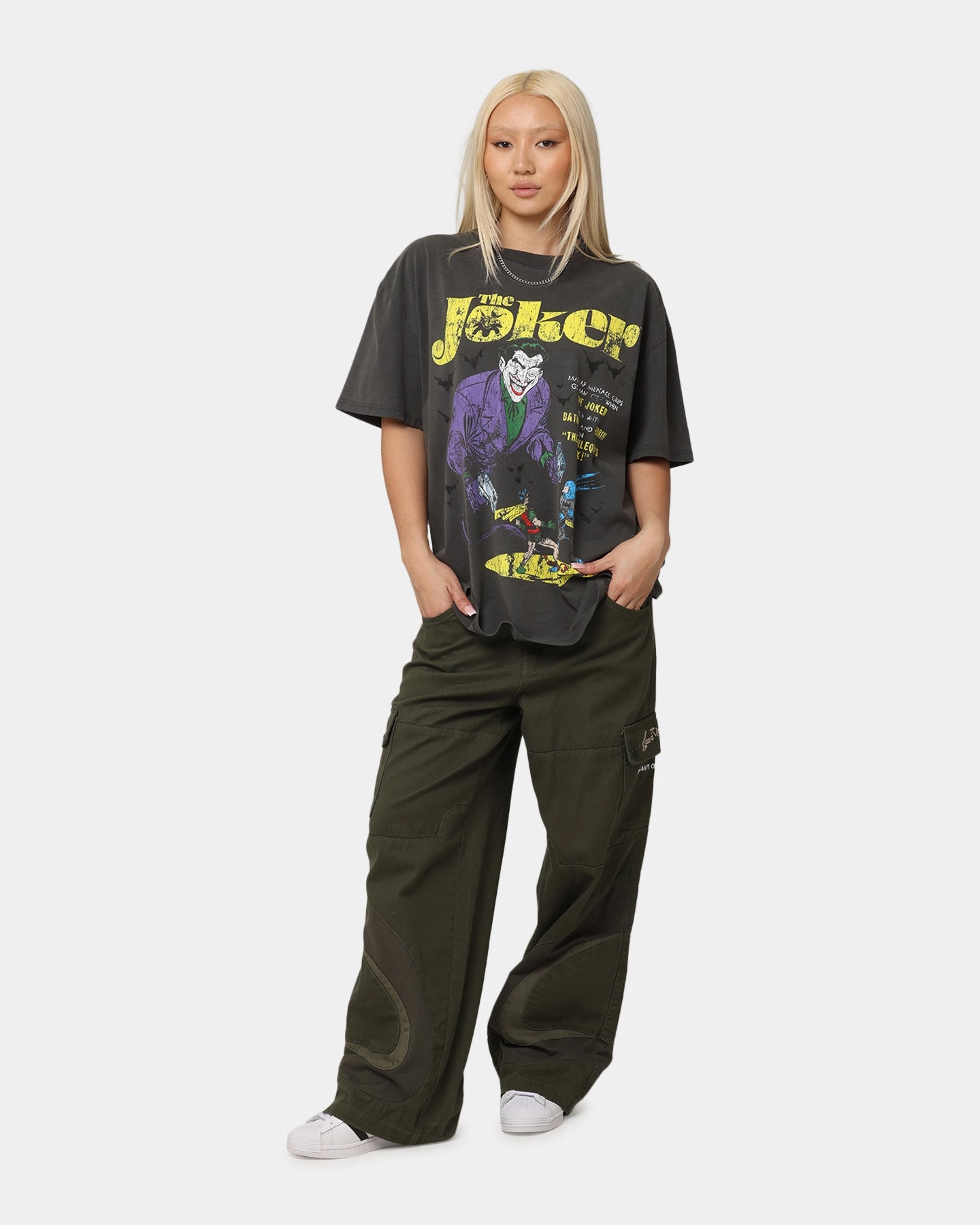 Scoop neck American Thrift X DC Batman The Joker Harley Hoax Heavy T-Shirt Black Wash
