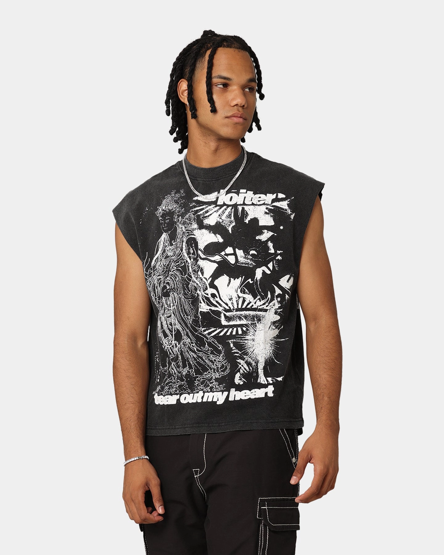 Loiter Soulless Oversized Muscle T-Shirt Vintage Black BreathableFabric