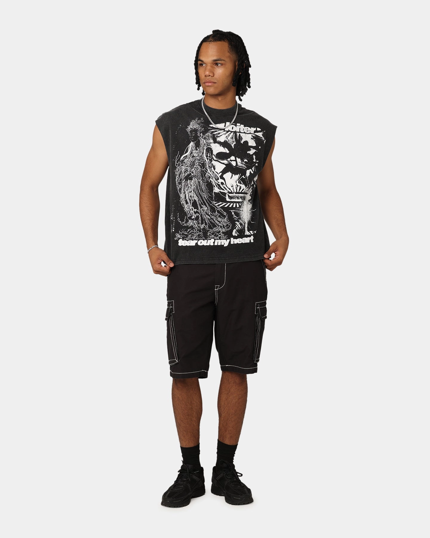 Simple and Chic Loiter Soulless Oversized Muscle T-Shirt Vintage Black